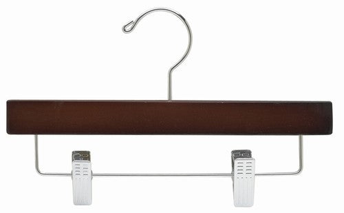 Premium Walnut & Chrome 11-Pack Kids Wooden Clothes Hangers for Pants and Skirts - Durable Children's Wardrobe Organizers for Closet, Nursery, and Travel Use