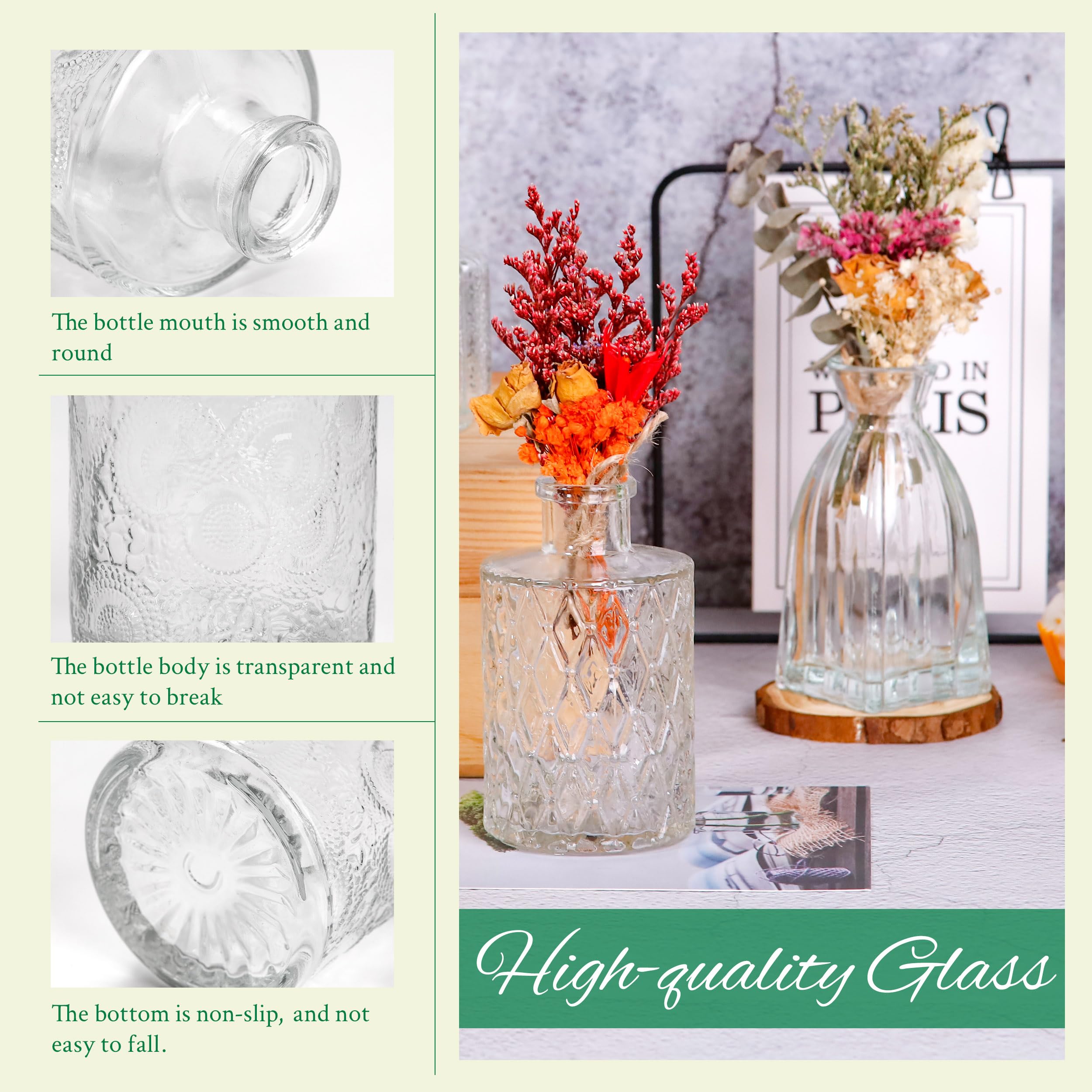 12 Pack Rose Glass Bud Vases - Small Floral Vases for Wedding Centerpieces, Rustic Home Decor & Table Arrangements - Perfect for Wedding Receptions, Bridal Showers & Farmhouse Style Decorating