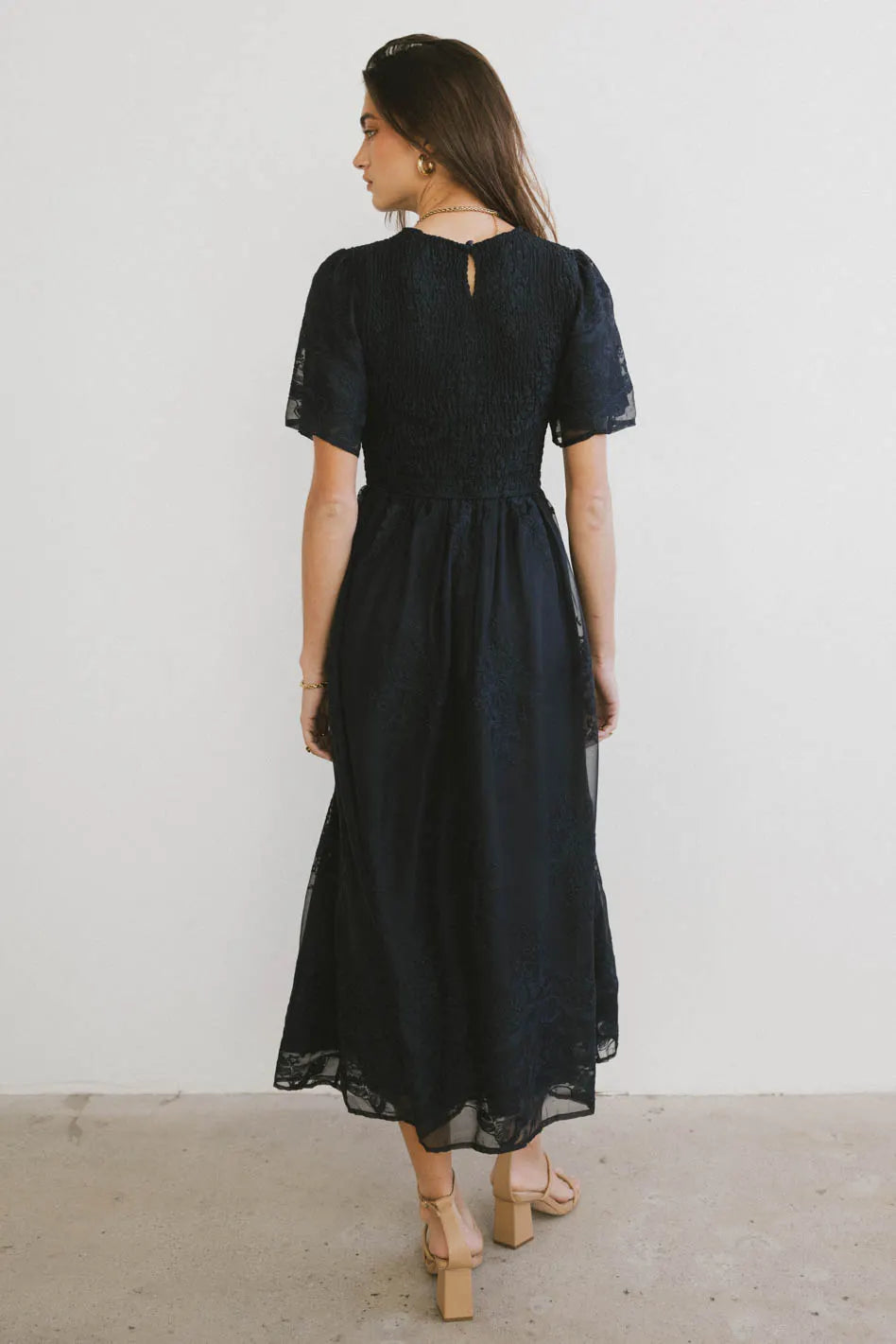 Alora Navy Blue Embroidered Floral Dress for Women - Elegant Summer Casual & Party Wear - Perfect for Weddings, Dates, and Special Occasions