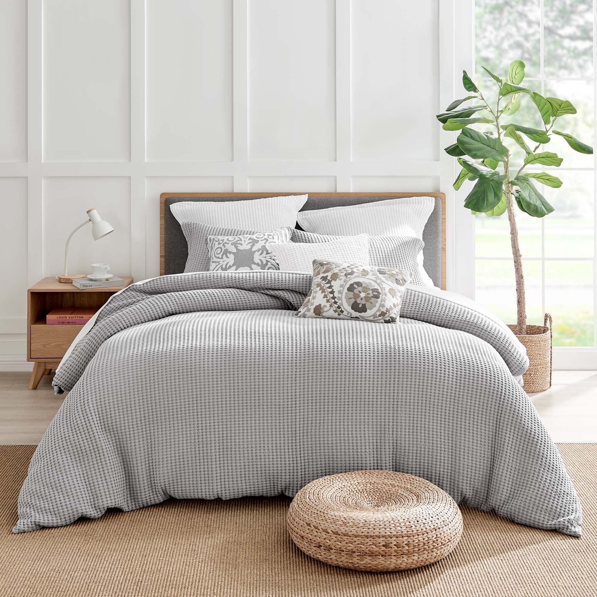 Levtex Home Mills Waffle Grey Pewter Duvet Cover Set - Full/Queen Size (90