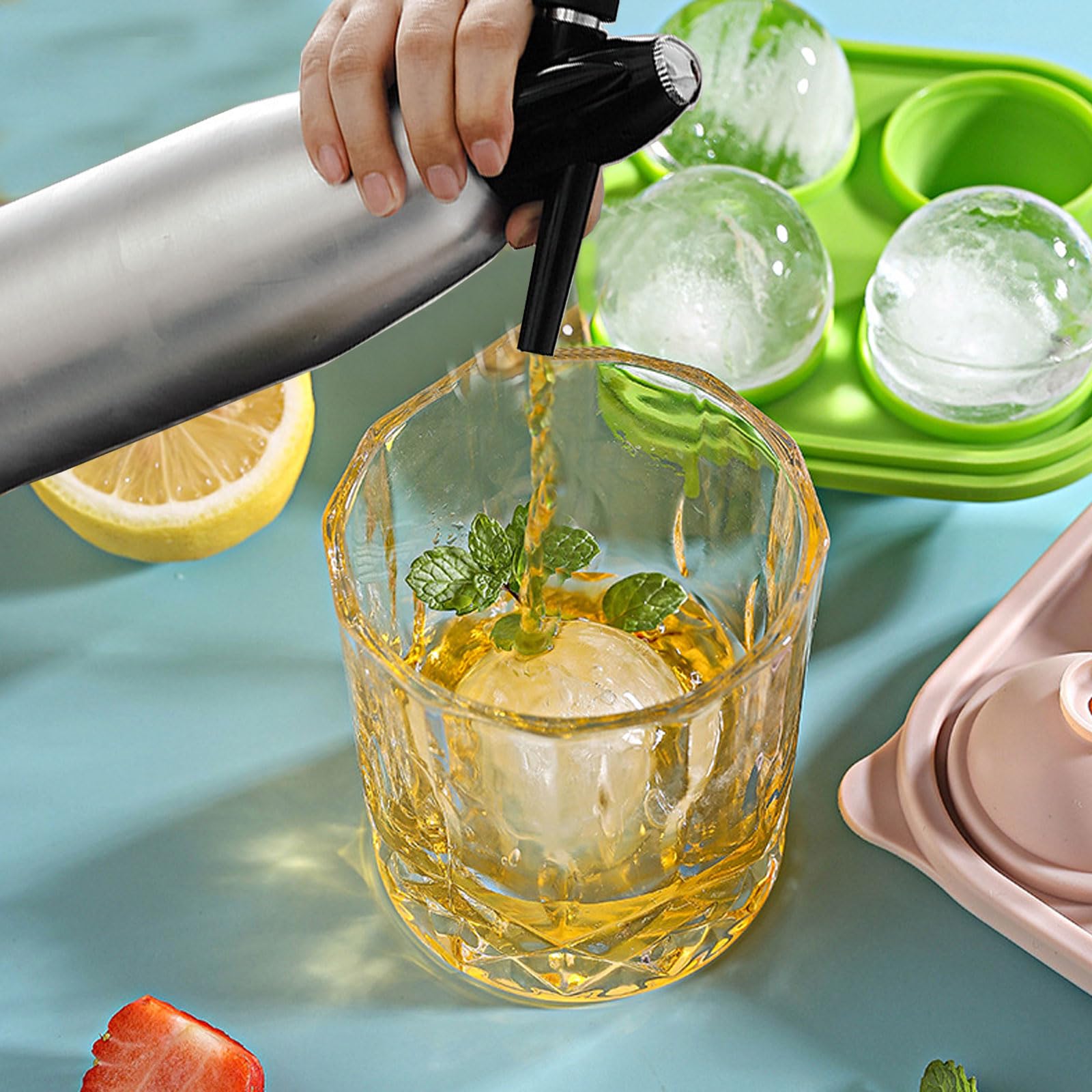 1L Portable Soda Siphon Sparkling Water Maker Machine - Home & Outdoor Carbonated Water Dispenser for Fresh Soda, Cocktails & Drinks | Uses 8g CO2 Cartridges (Not Included) | Perfect for Parties, Camping & Kitchen Use