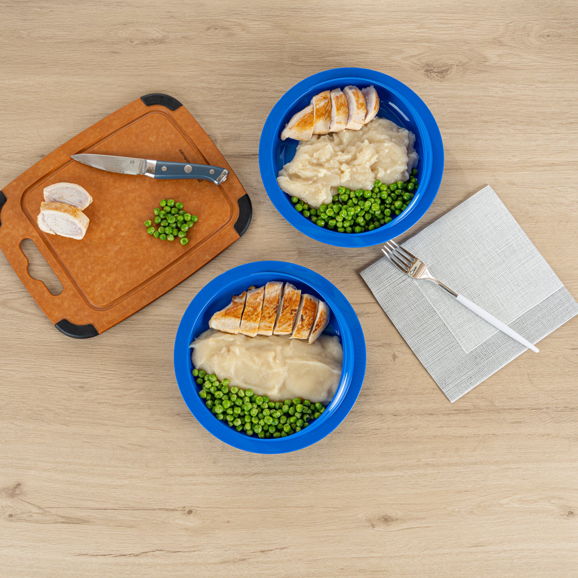 Adapt Tek Round Blue Plastic Scoop Plate - Spill-Proof with Strong Suction Base, 9 x 9 x 2.25 Inches, 1-Pack - Perfect for Baby Feeding, Toddler Meals & Mess-Free Snacking