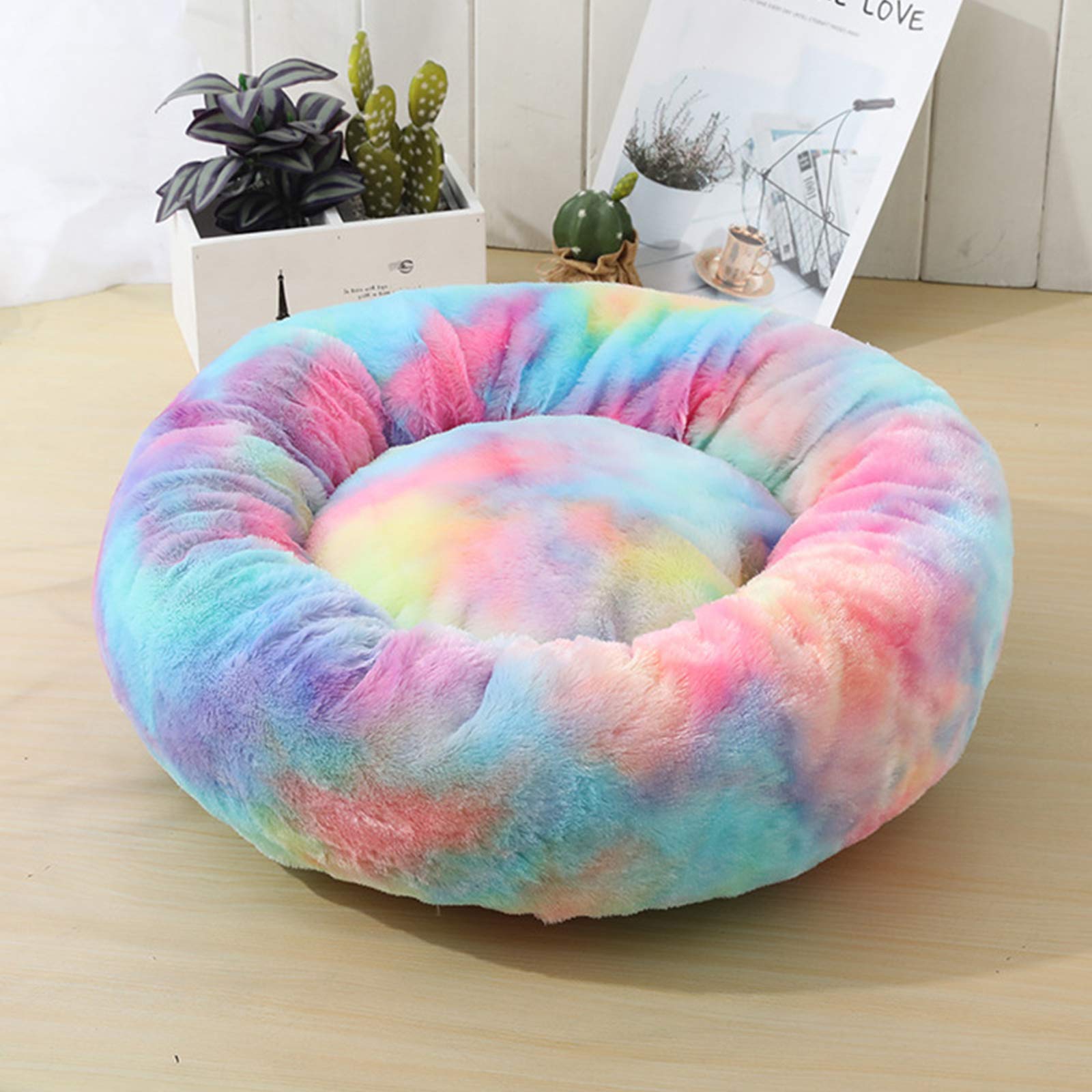 Cozy Donut Cat Bed for Indoor Cats & Small Dogs - Fluffy Round Plush Faux Fur Pet Bed with Self-Warming Feature | Machine Washable, Waterproof Bottom | Perfect for Winter Sleeping & Calming Anxiety (Grey)
