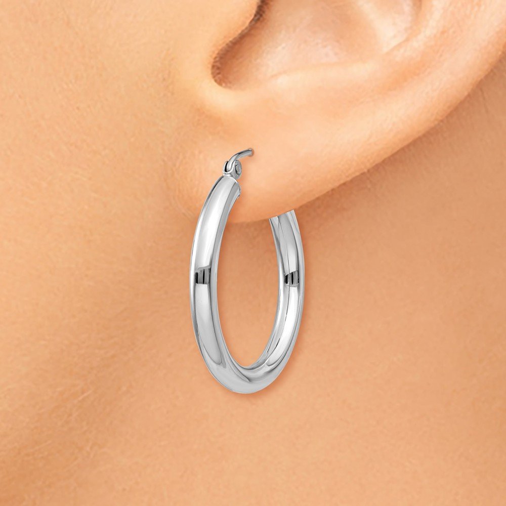 10K White Gold Polished 3mm Tube Hoop Earrings for Women - Classic Minimalist Stud Earrings for Everyday Wear, Gift Giving & Special Occasions