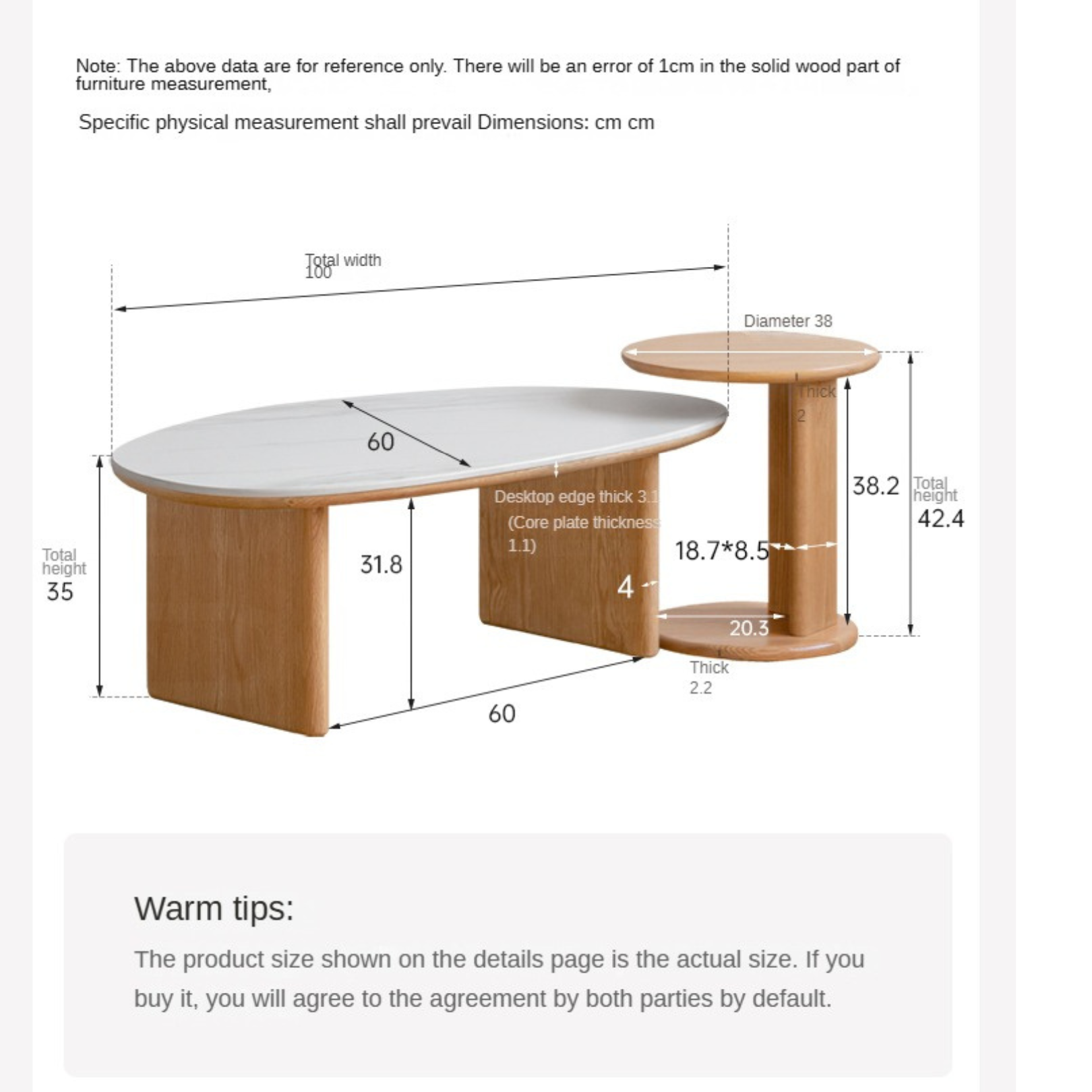 Solid Oak Wood Modern Rock Plate Coffee Table - Stylish Living Room Furniture for Home Decor & Relaxation