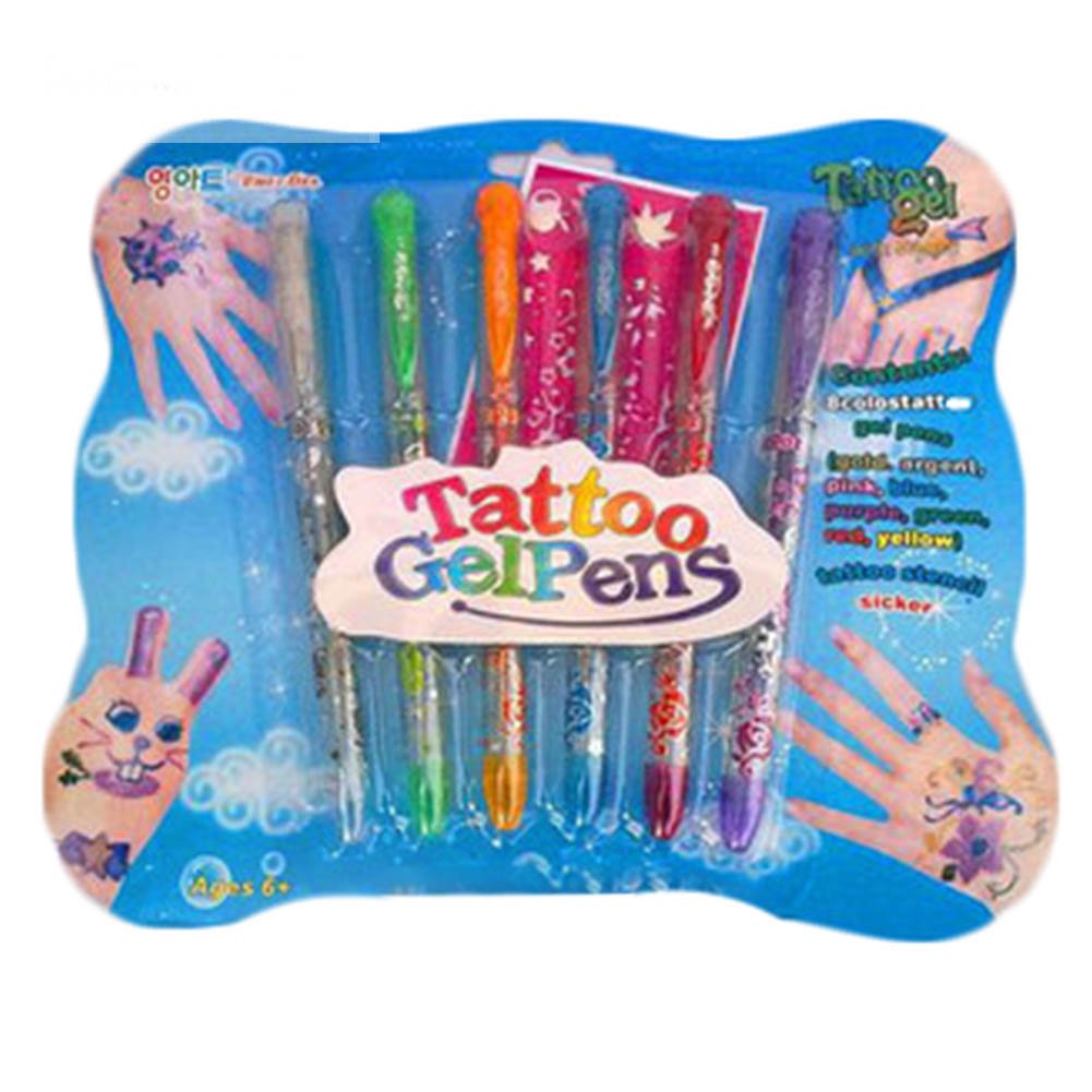 LIGHTER HOUSE Tattoo Gel Pens - 12-Piece Glitter Body Art Kit with Stencil Stickers for Kids (2 Packs) | Perfect for Birthday Parties, DIY Crafts & Temporary Tattoo Designs