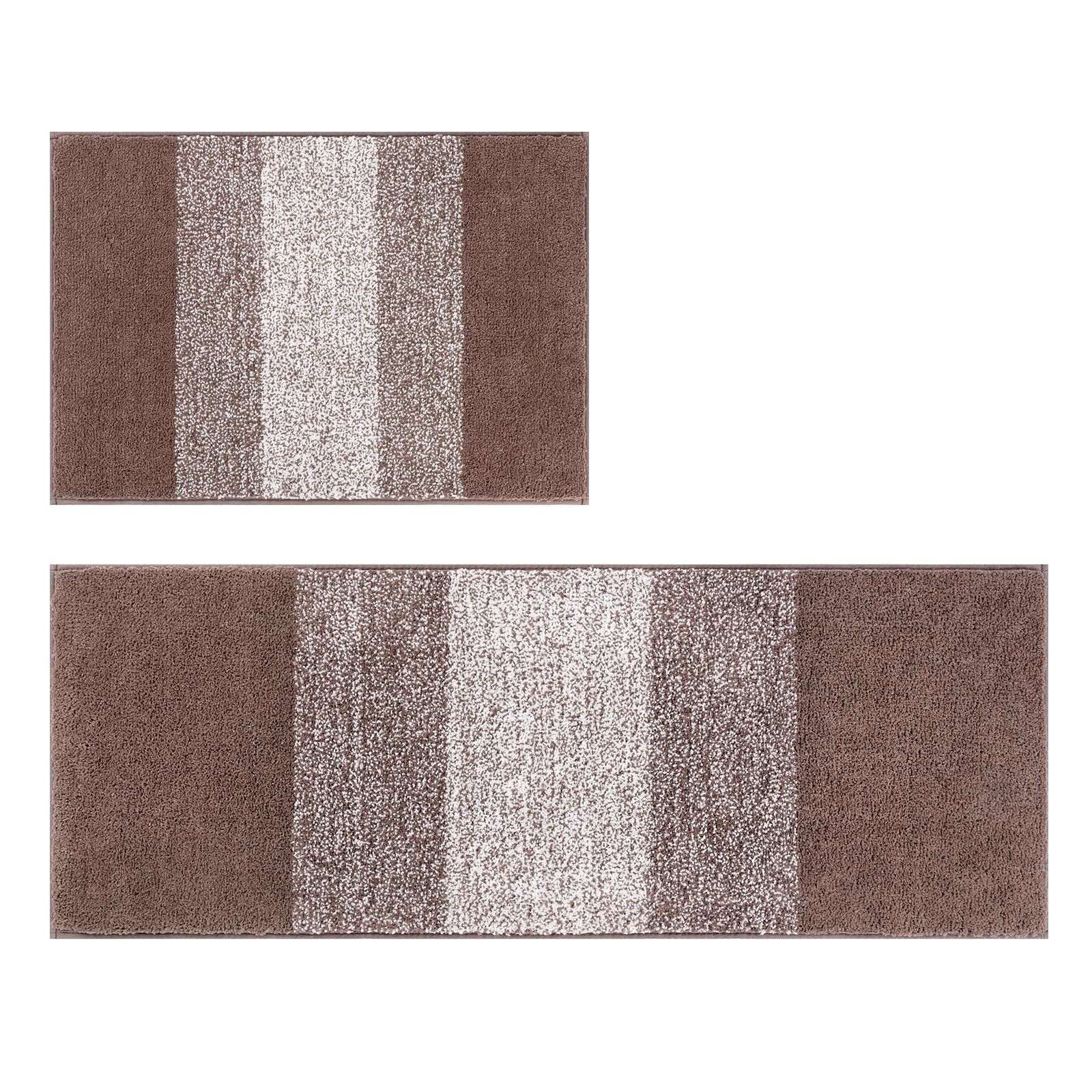 Luxury Soft Bathroom Rugs Set of 2 - Non-Slip Washable Plush Microfiber Bath Mats, Super Absorbent Shaggy Striped Carpet for Tub, Shower & Bathroom (18