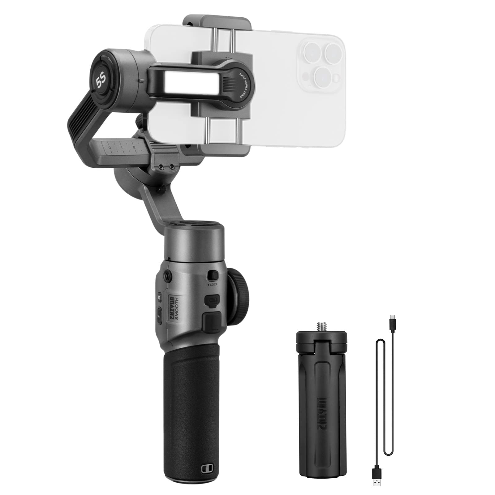 Zhiyun Smooth 5S 3-Axis Smartphone Gimbal Stabilizer - Upgraded Version for iPhone 14/13/12/11 Pro Max/SE2/XS/XR/X/8 Plus & Android Phones - Perfect for Vlogging, YouTube, TikTok & Social Media Content Creation