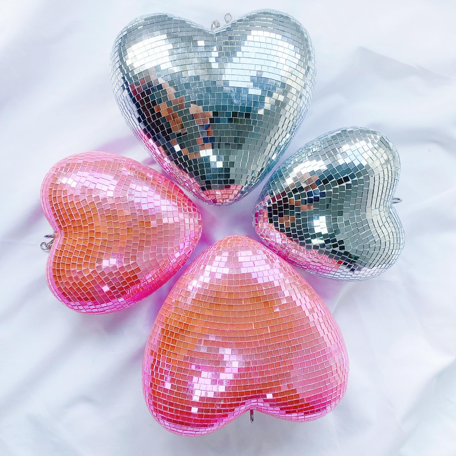 6 Inch Pink Heart Shaped Disco Ball - Handmade Mirror Party Decor for Weddings, Christmas, Room & Garden - Retro Reflective Disco Ball Ornament for Dance Parties, Home Decor & Special Events