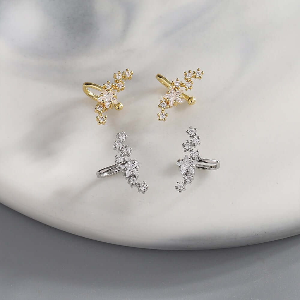 No-Piercing Celestial Star Ear Cuffs & Ear Climbers for Women | SE2098 | Elegant Non-Pierced Ear Jewelry for Parties, Weddings & Special Occasions