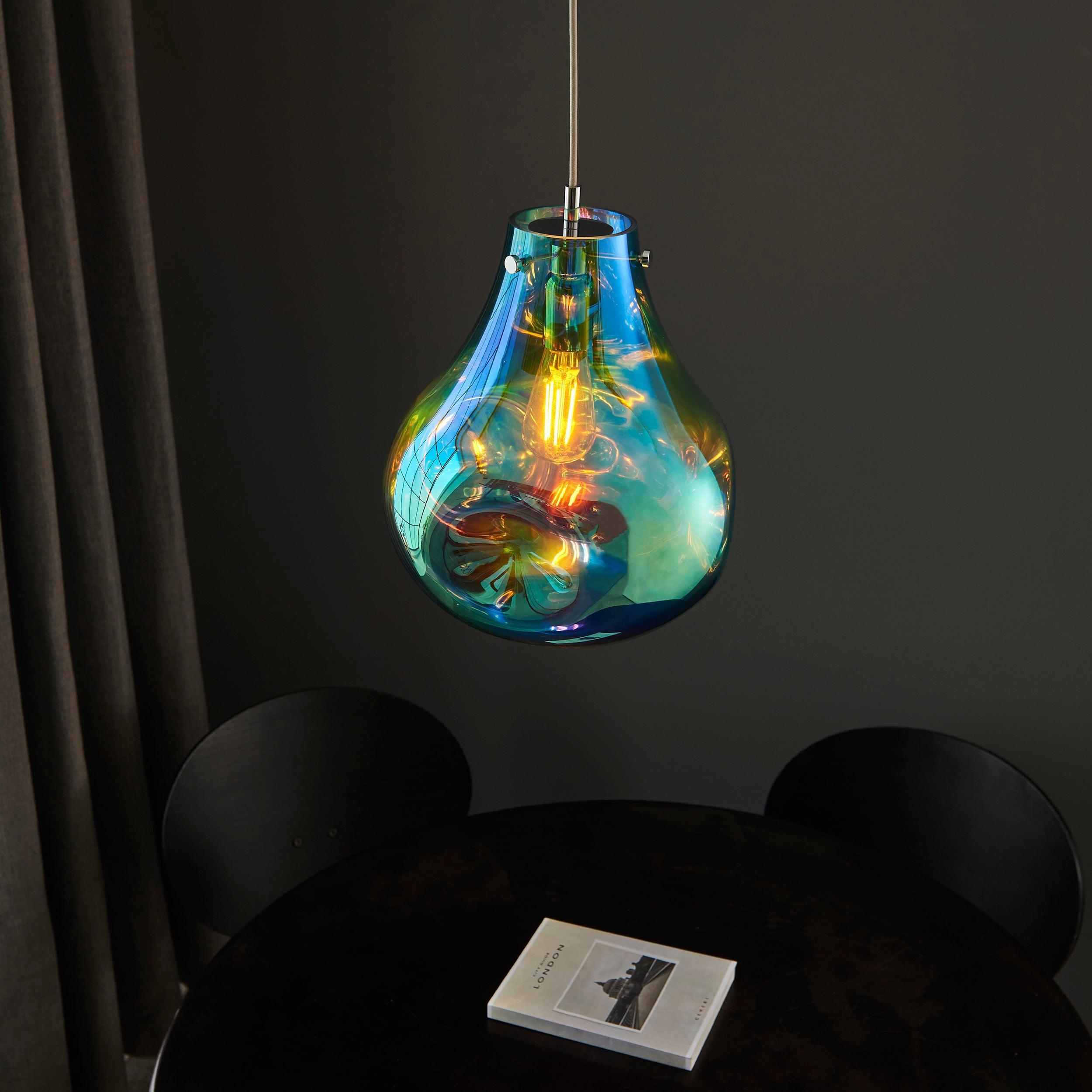 Dazzle Large Blown Glass & Chrome Pendant Light - Modern Ceiling Fixture for Dining Room, Kitchen Island, or Living Room Lighting