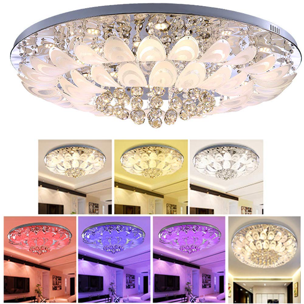 OUKANING 31.5 Inch Modern K9 Crystal Chandelier Ceiling Fan with LED Lights & Remote Control - Luxury Flush Mount Lighting Fixture for Living Room, Dining Room, Bedroom | Energy Efficient Dimmable Ceiling Lamp for Home Decor & Interior Design