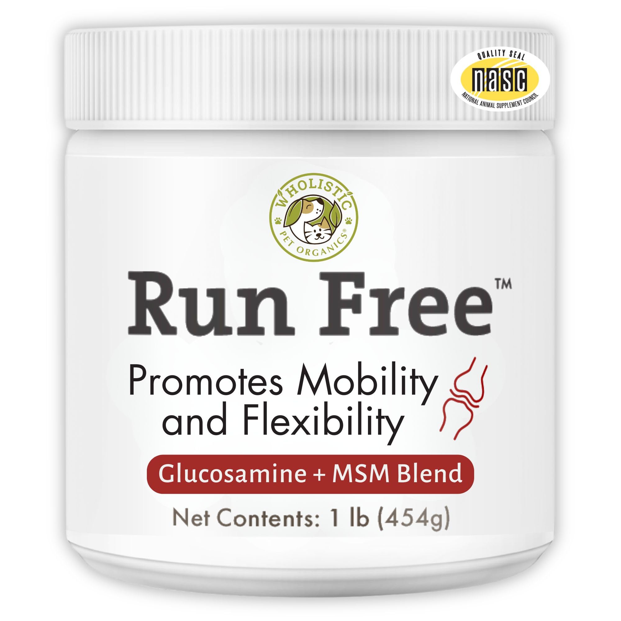Wholistic Pet Organics Run Free - 1 Lb - Glucosamine Chondroitin MSM Dog Joint Supplement for Senior Dogs & Cats, Hip & Joint Pain Relief, Mobility Support - Ideal for Active Pets & Aging Animals