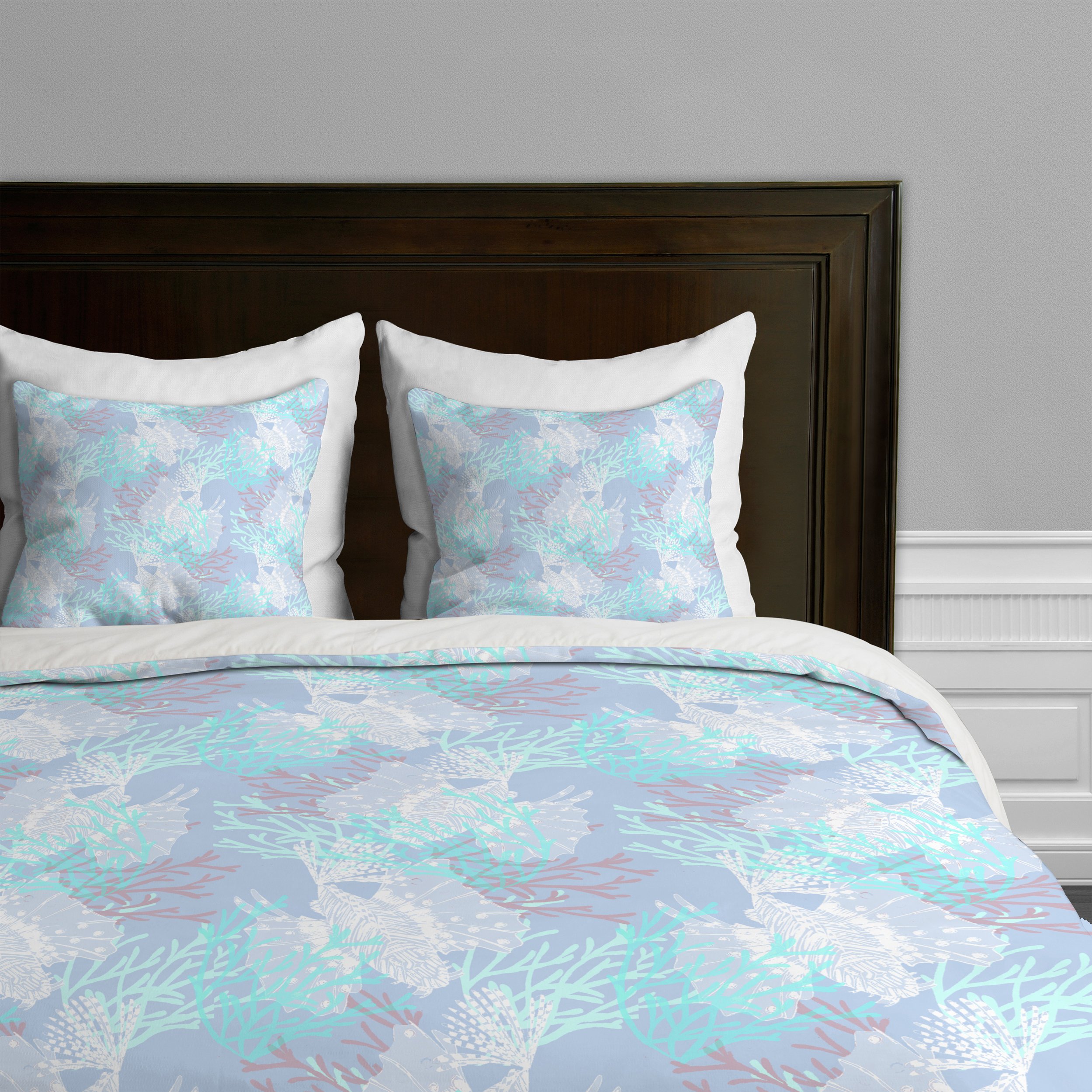 Deny Designs Aimee St Hill Tiger Fish Blue Duvet Cover King Size - Vibrant Tropical Fish Pattern Bedding Set for Coastal & Boho Bedroom Decor