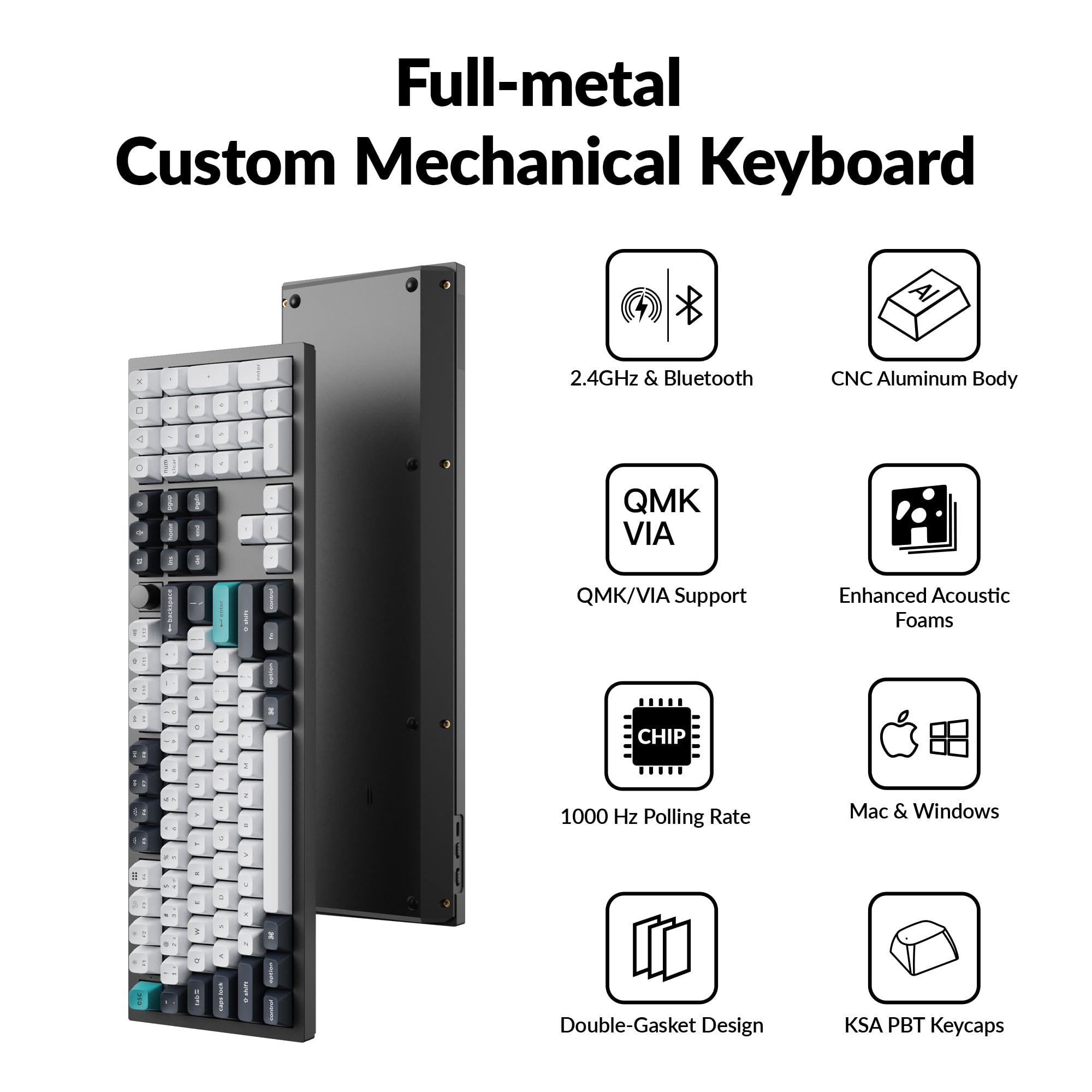 Keychron Q6 Max Custom Mechanical Keyboard - Full Size, Wireless Bluetooth/2.4GHz/USB-C, QMK/VIA Programmable, RGB Backlit, Hot-Swappable Gateron Red Switch for Mac/Windows/Linux (Black) - Perfect for Gaming, Coding & Office Work