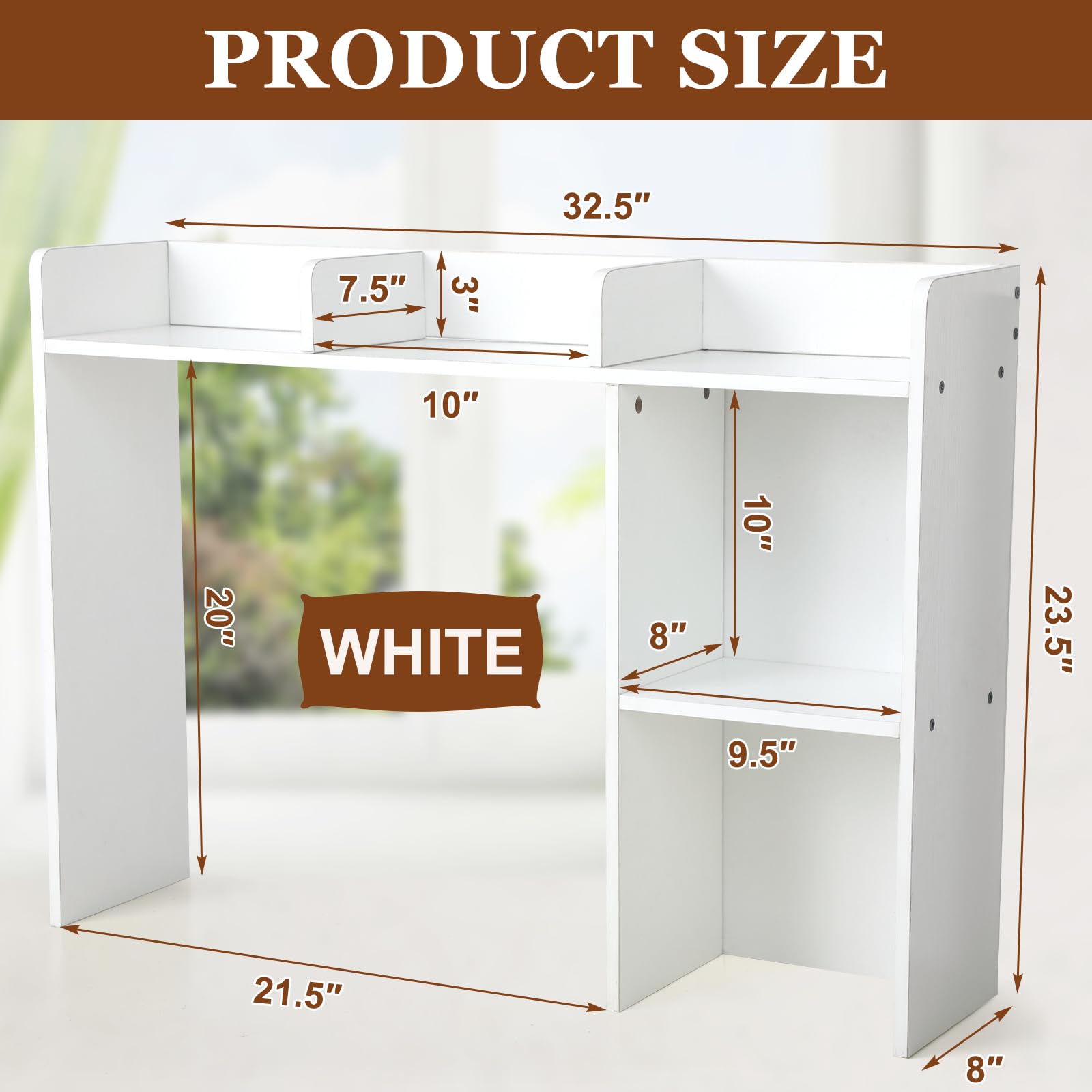 5-Tier White Desk Organizer with Bookshelf & Hutch - 32.5