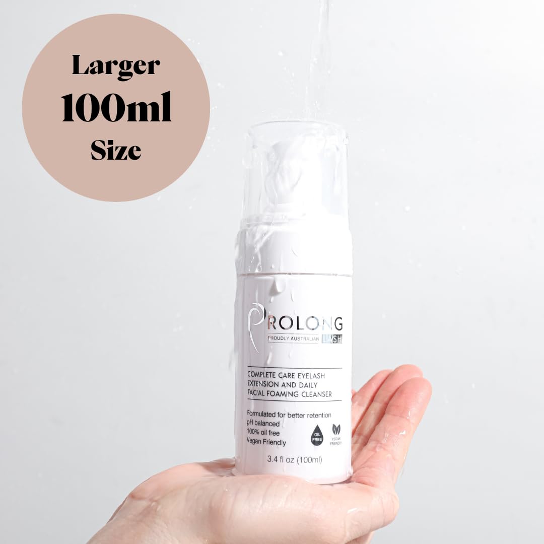 Prolong Lash Eyelash Extension Shampoo & Brush - Gentle Foaming Cleanser for Extensions & Natural Lashes - Vegan, Paraben & Sulfate Free - 100ml - Perfect for Salon & Home Use - Safe Daily Cleansing for Lash Extensions & Sensitive Eyes