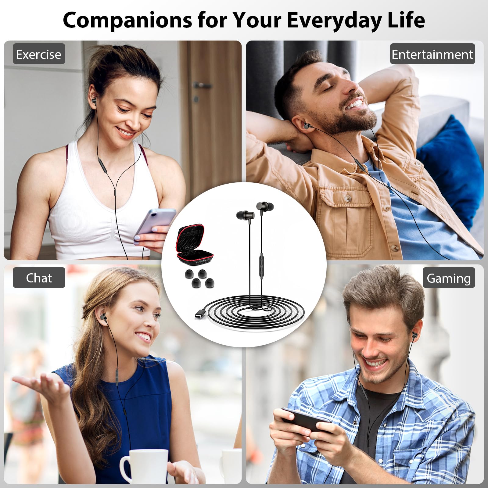 USB C Wired Earbuds with Microphone & Noise Cancellation - Magnetic Type C Earphones Compatible with iPhone 16/15 Pro Max, Samsung S25/S24/A Series, iPad 10/11 & Pixel 9 - Perfect for Commuting, Gaming & Work Calls