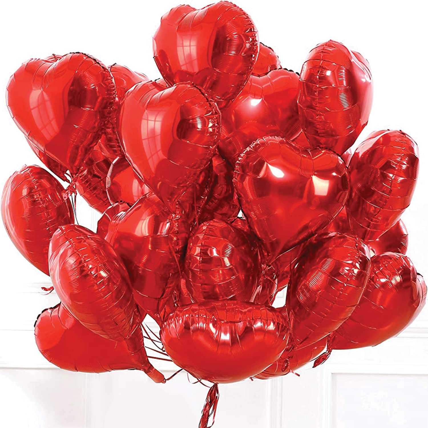 Valentine's Day Red Heart Shaped 18 Inch Mylar Foil Balloons - Pack of 100 for Party Decorations, Wedding Decor & Romantic Events