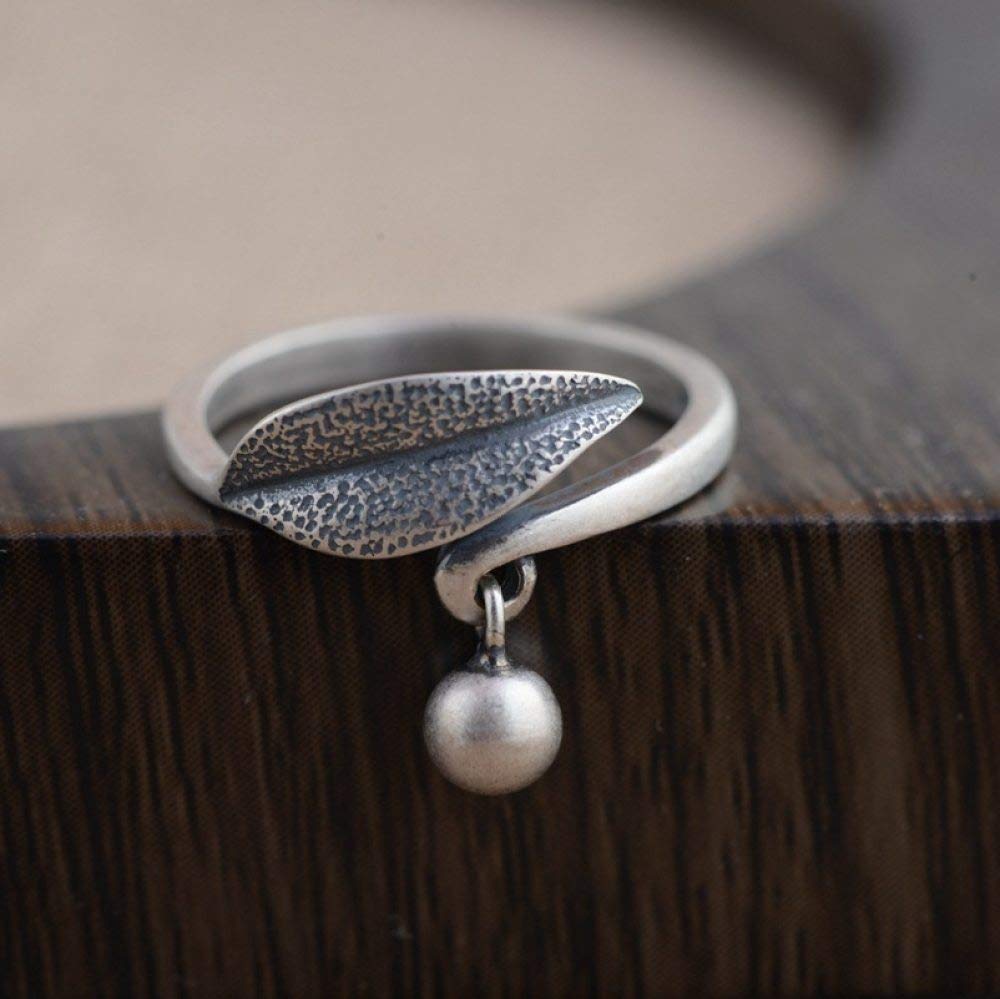925 Sterling Silver Adjustable Leaf Ring for Men & Women - Vintage Chunky Silver Ball Open Finger Ring - Royal Goth Jewelry Gift for Anniversary, Birthday & Special Occasions