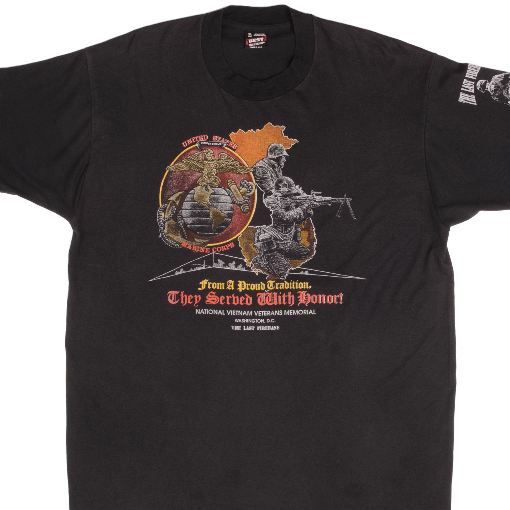 Vintage USMC Marines Vietnam Veterans Memorial T-Shirt - 90s Retro Military Tee, XL Size, Made in USA - Perfect for Veterans Day, Memorial Day & Patriotic Events