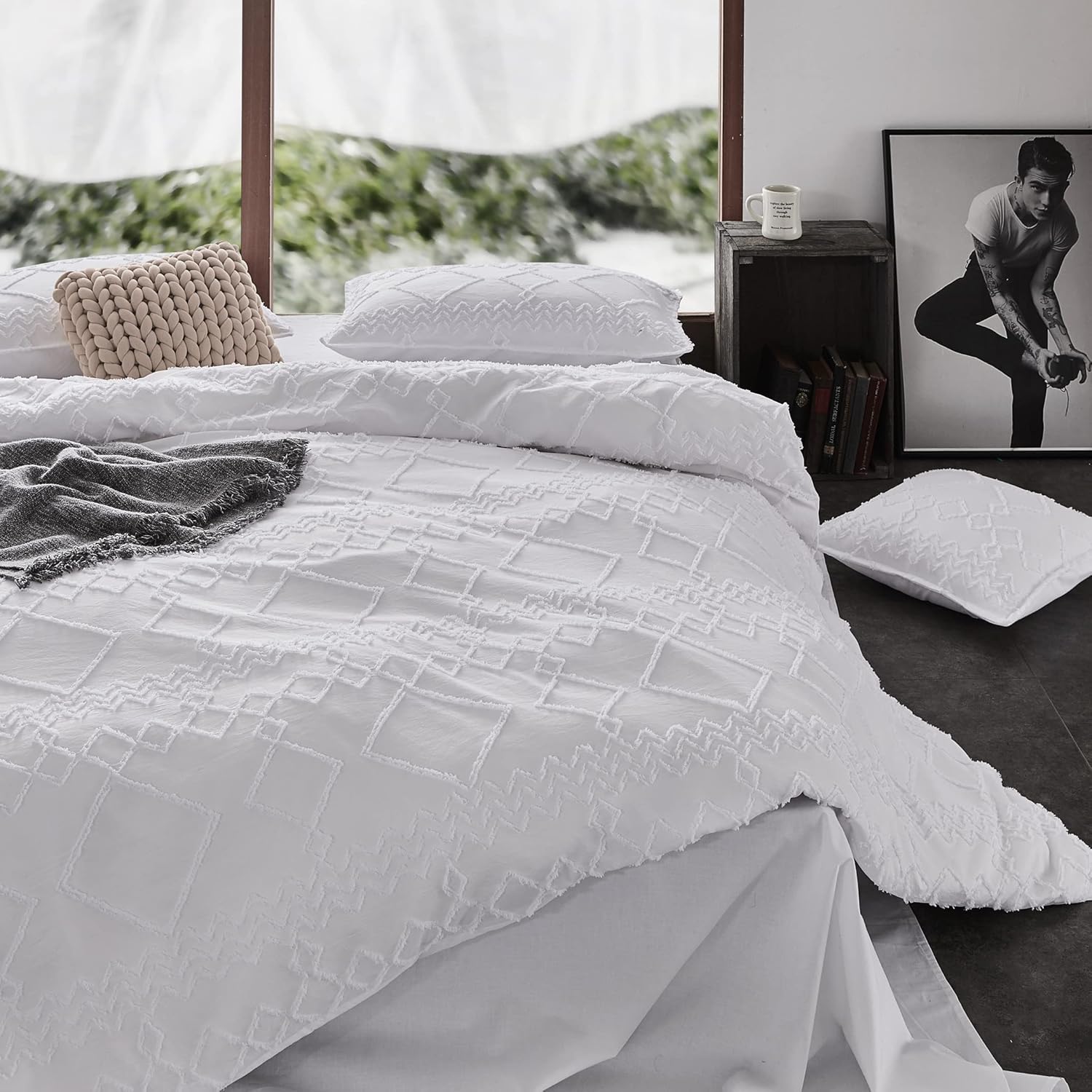 Premium 100% Brushed Microfiber Tufted Quilt Cover Set (3Pcs) - King Size, White - Ultra Soft Bedding for Luxury Hotels & Master Bedrooms