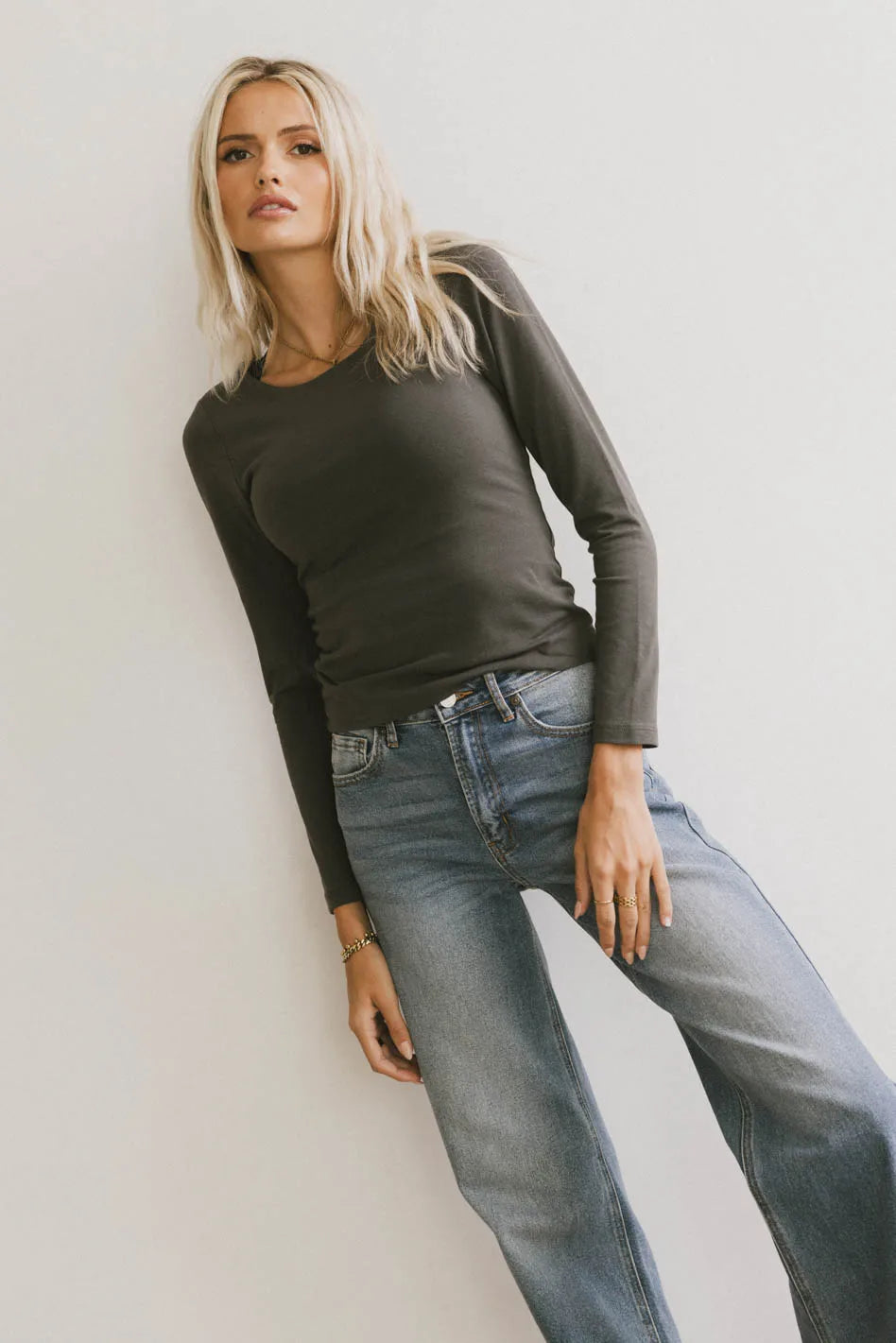 Kendra Basic Top in Grey - Women's Casual Short Sleeve T-Shirt for Everyday Wear | Final Sale