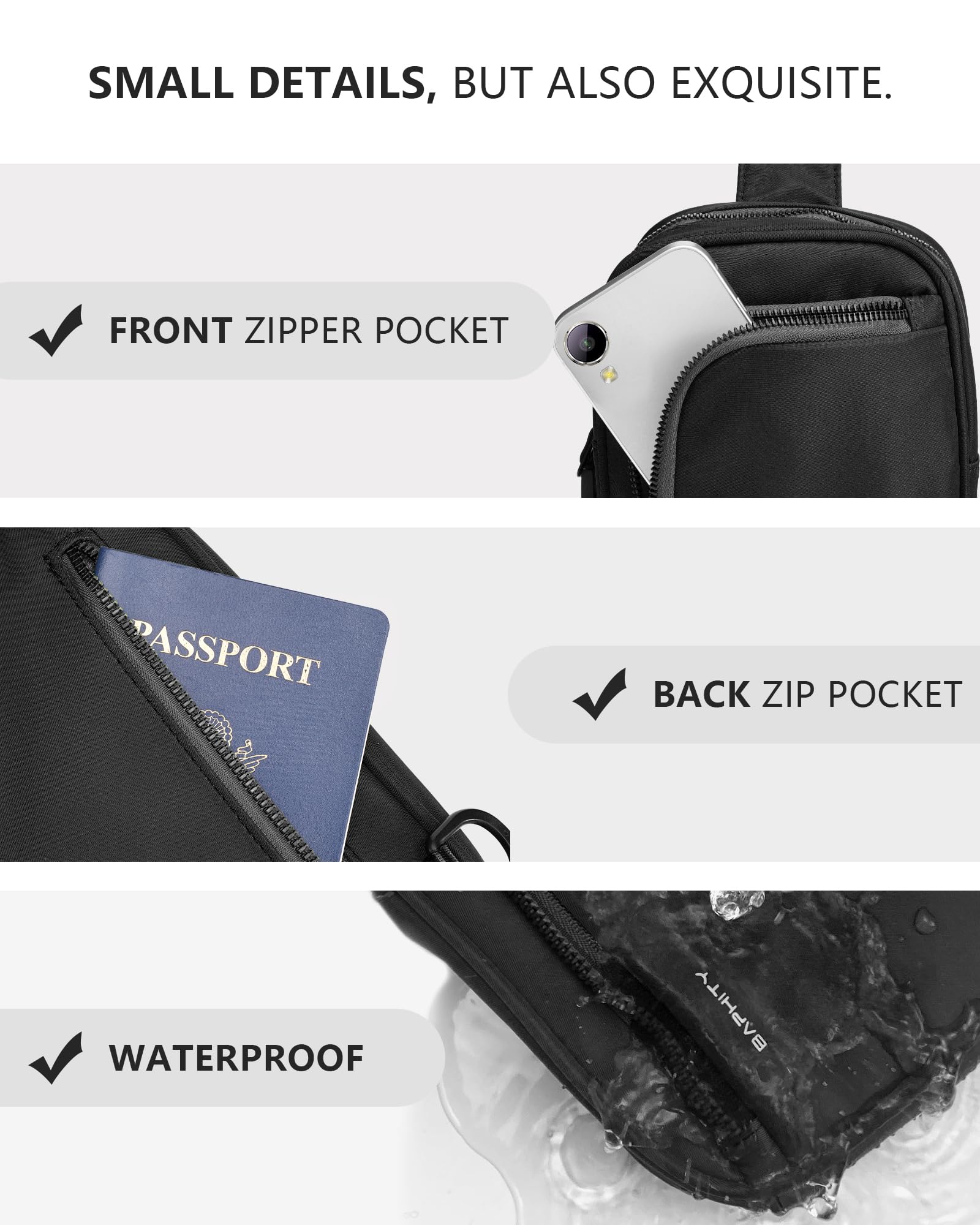 BAPHITY Small Sling Bag for Women & Men - Trendy Crossbody Fanny Pack, Chest Bag for Travel, Gym & Daily Use - Black