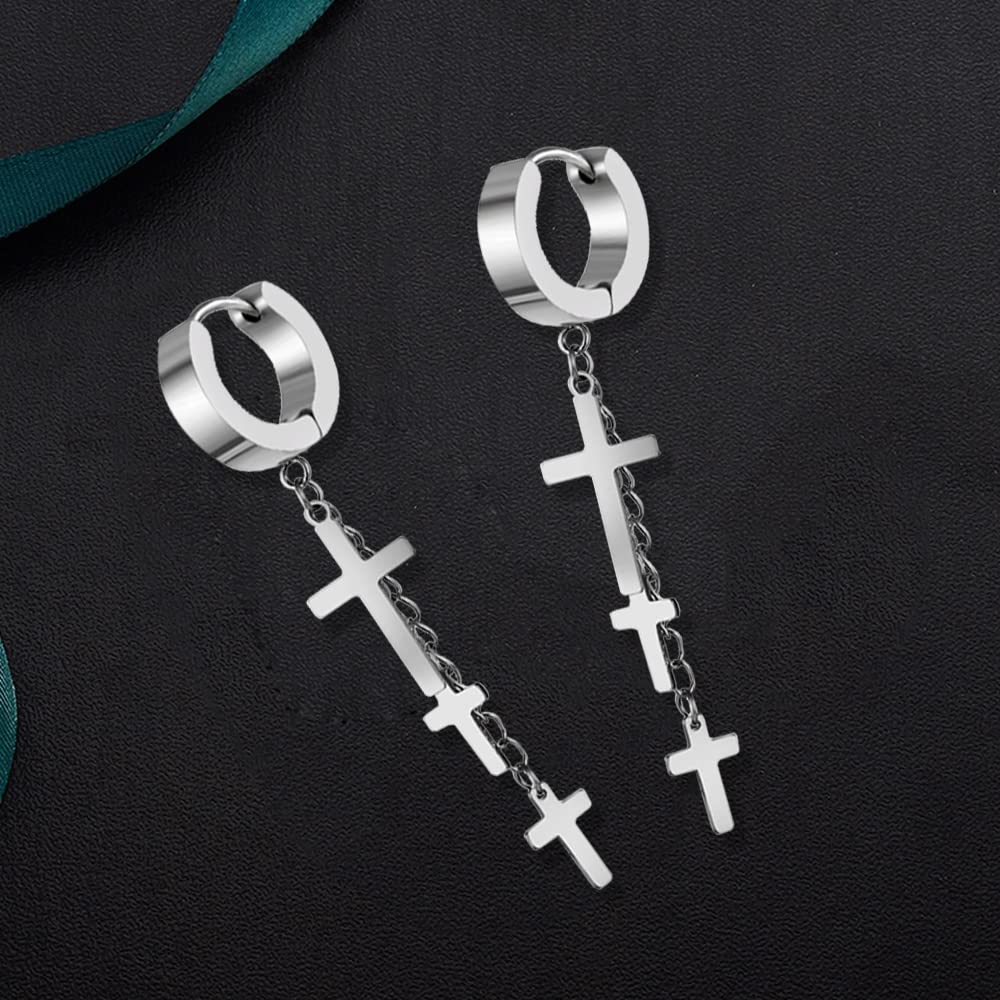 Punk Minimalist Stainless Steel Cross Drop Hoop Earrings for Men & Women - Gothic Jewelry for Everyday Wear, Parties & Alternative Fashion