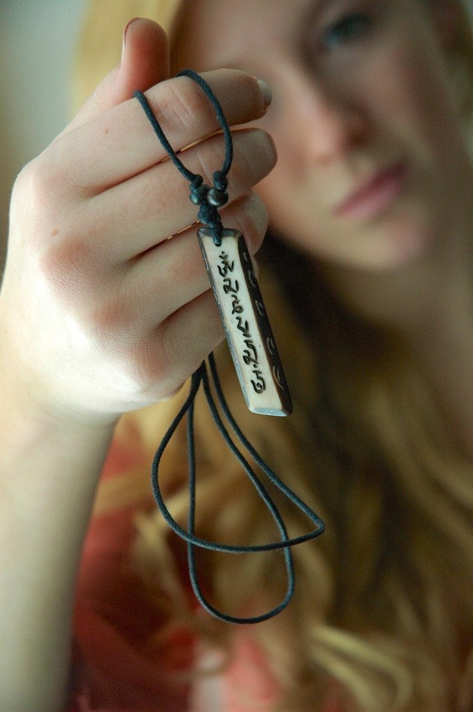 Bone Om Mani Padme Hum Necklace - Tibetan Buddhist Prayer Bead Pendant for Meditation, Yoga & Spiritual Protection
