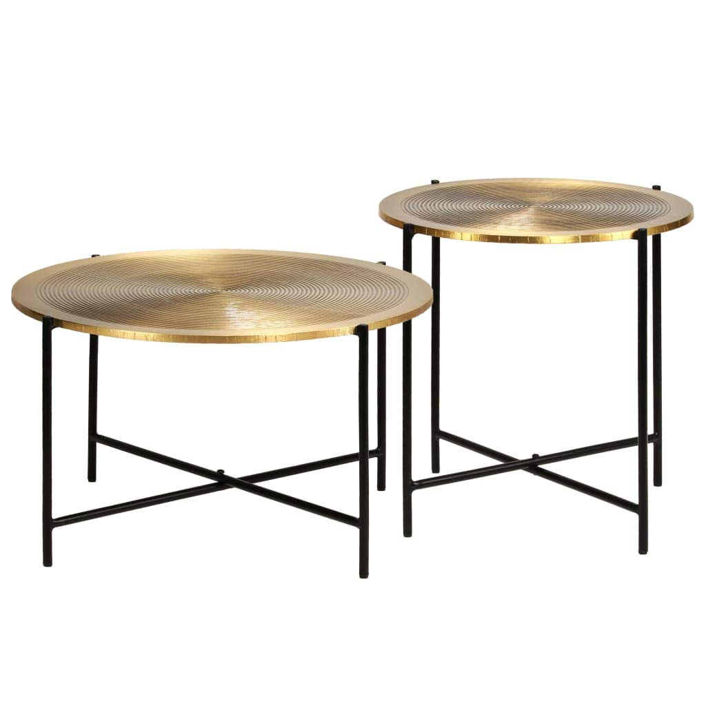 YUUIKLLE 2-Piece Nesting Coffee Table Set - Round Side End Tables for Living Room & Bedroom - Brass-Covered MDF Accent Tables | Perfect for Small Spaces, Sofa Companion & Home Decor