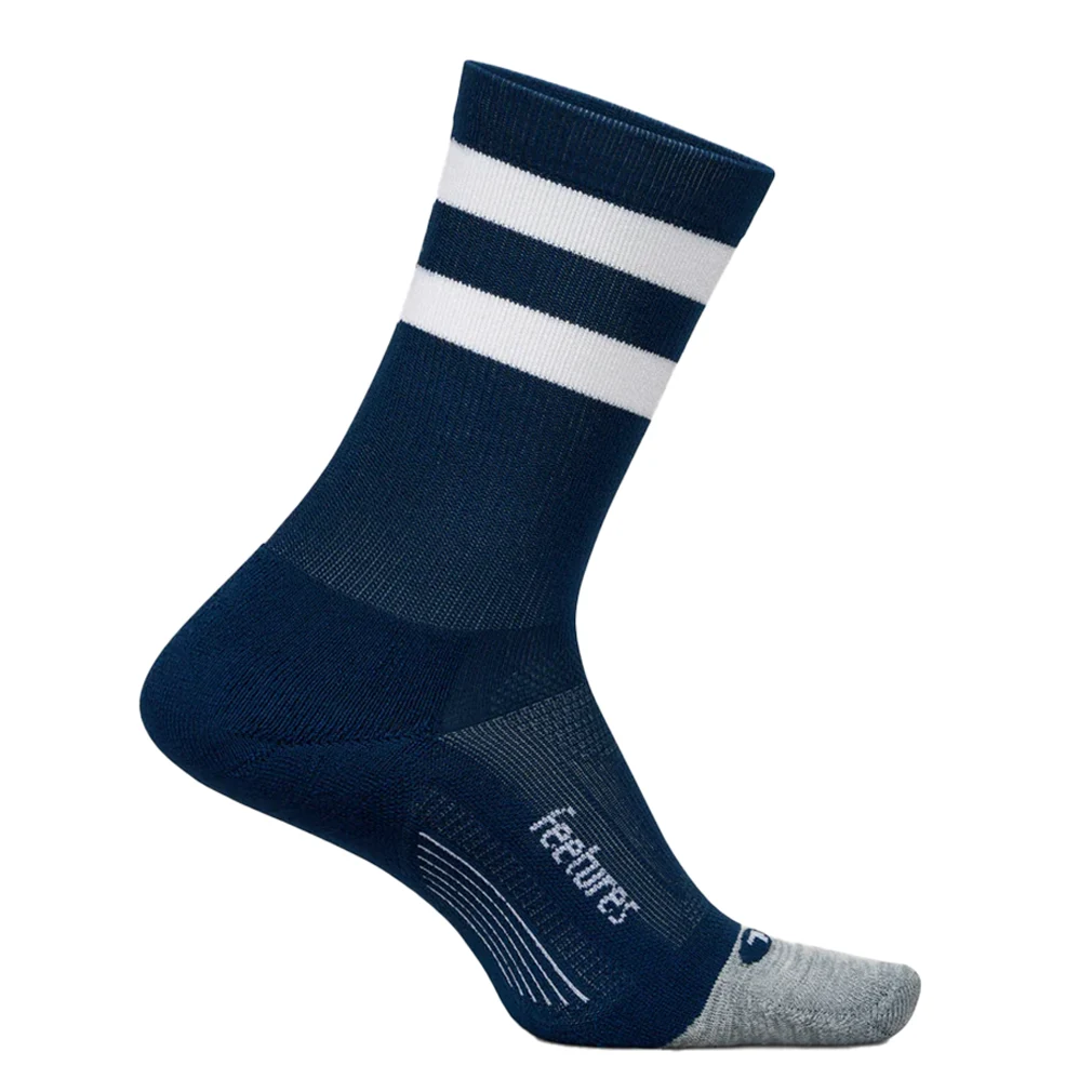 Elite Light Cushion Mini Crew Socks - Navy High Top Stripe Athletic Socks for Running, Hiking & Casual Wear - Breathable & Comfortable Everyday Socks