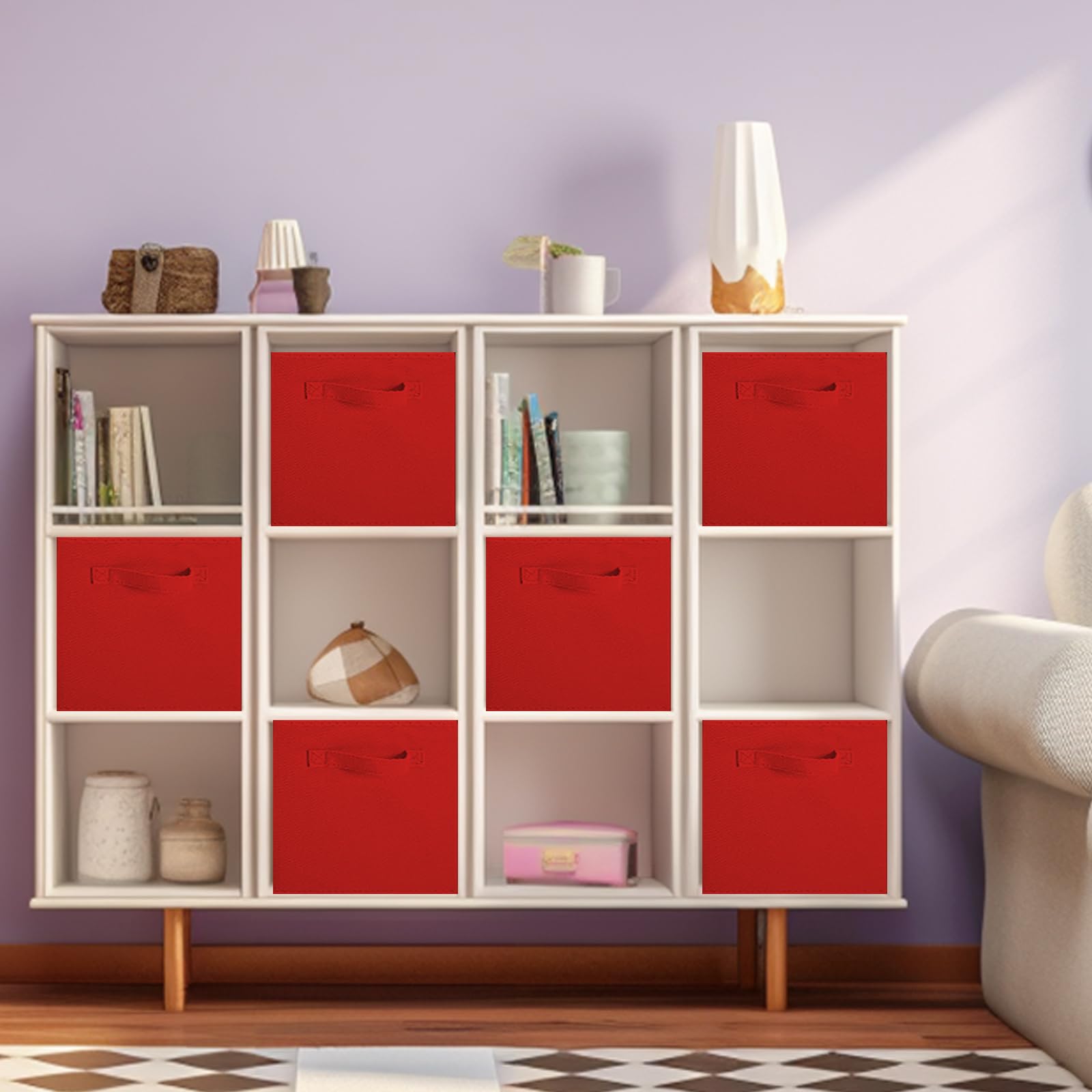Foldable Fabric Storage Bins & Organizer Cubes - 13x13x13 Inch Closet & Toy Storage Drawers, 2-Pack (Red) - Perfect for Kids' Room, Nursery, and Home Organization