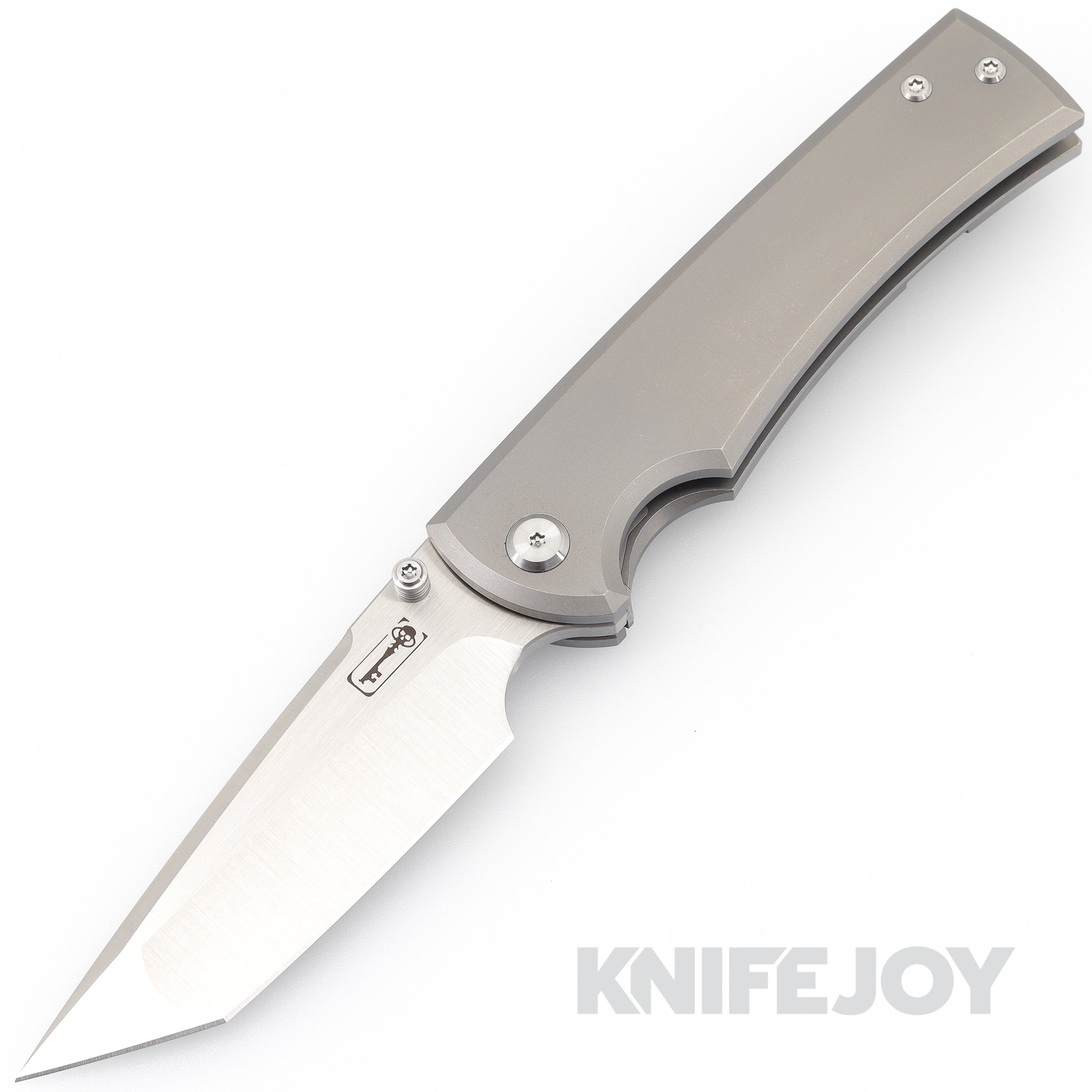 Chaves Knives Liberation 229 Tanto Blade Folding Knife - Stonewashed Titanium Handle, Belt Finish - EDC, Outdoor Survival, Camping & Tactical Use