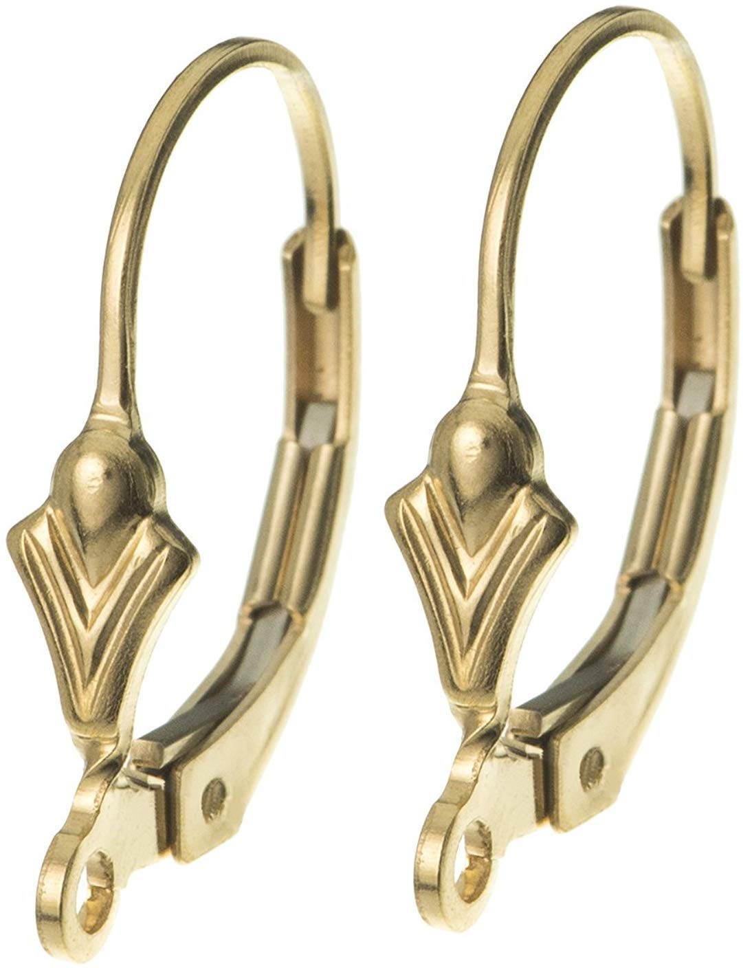 Regal Findings - 4 Pack (2 Pairs) Gold Filled Fleur De Lis Ear Wire Lever Back Clip Earring Connectors with Closed Ring - 17x10mm - Wide Opening & Strong Hinged Closure - Perfect for DIY Jewelry Making, Earring Repair, and Crafting Elegant French-Inspired Accessories