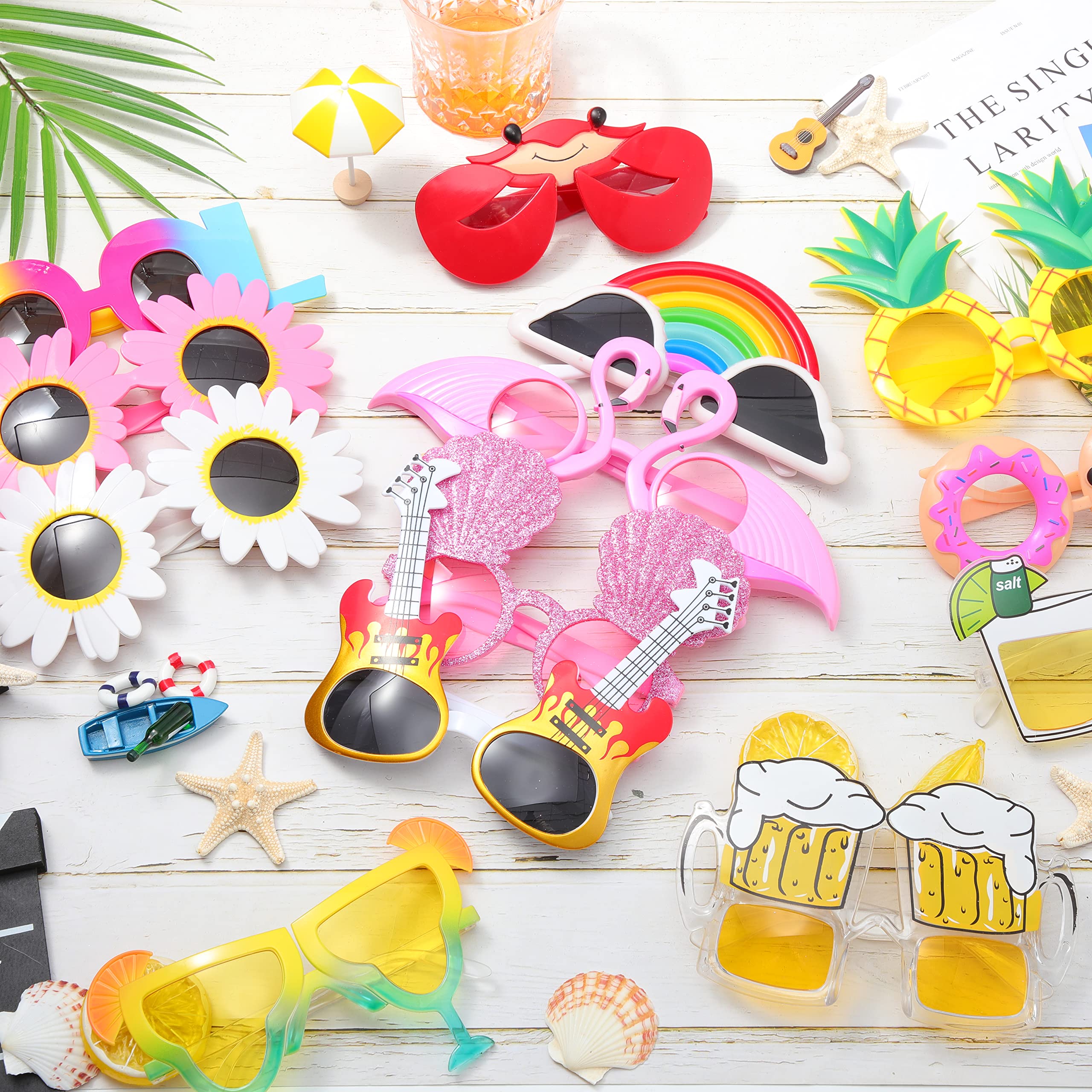 Flutesan 24 Pairs Tropical Sunglasses - Hawaiian Luau Party Glasses, Beach Themed Accessories for Summer Parties & Pool Decorations - Perfect for Hawaiian Theme Parties, Beach Vacations & Tropical Events