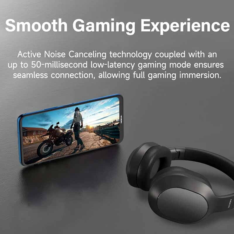 Nokia E1200ANC Wireless Headphones with Active Noise Cancelling - Perfect for Travel, Work & Gym Use