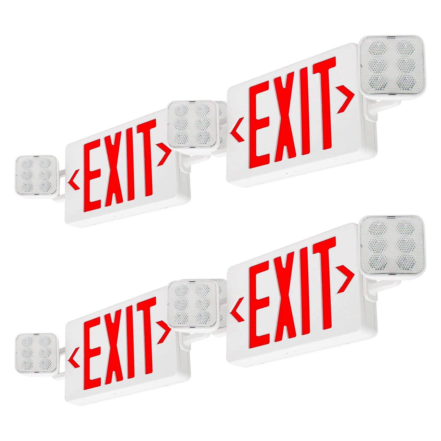 4 Pack Red LED Exit Sign with Emergency Light - UL Listed, Fire Resistant ABS, 90 Min Battery Backup - Adjustable Dual LED Heads for Offices, Warehouses & Public Buildings