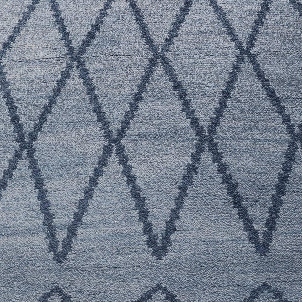 Hand Knotted Wool Geometric Area Rug 9'x12' Rectangle - Light Blue Modern Design, Medium Pile Handmade Carpet for Living Room, Bedroom | Durable Floor Covering for Home Decor & Interior Design (N01117)