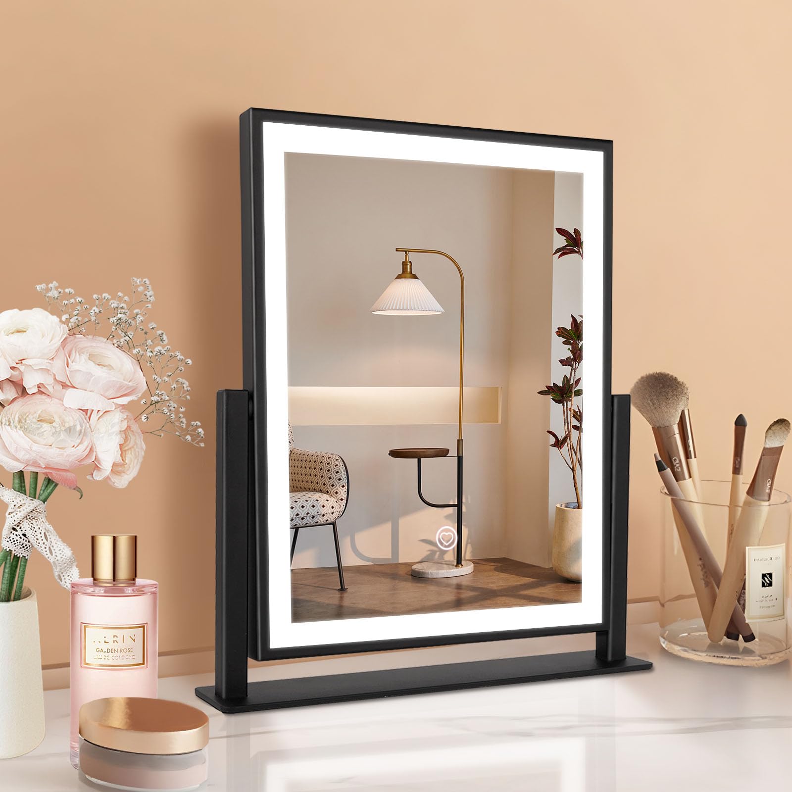 LED Makeup Mirror with Lights - 12 Inch Dimmable Vanity Mirror with Smart Control, Adjustable Warm White/Natural/Daylight Lighting, 360° Rotation - Perfect for Home Makeup, Salon, Wedding & Birthday Gifts (Black)