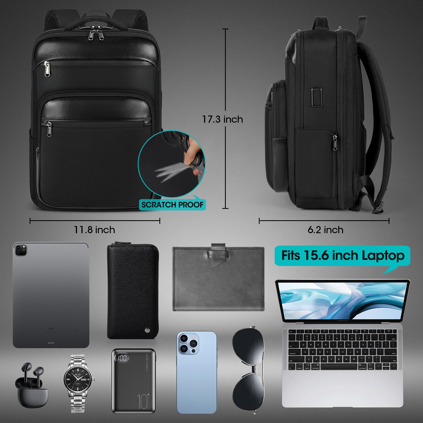 NEWHEY 15.6 Inch Laptop Backpack for Men & Women - USB Charging Port, Waterproof Business Backpack, Airplane Approved Carry-On - Perfect for Work, College, Office & Travel - Durable Daypack for Commuters & Students