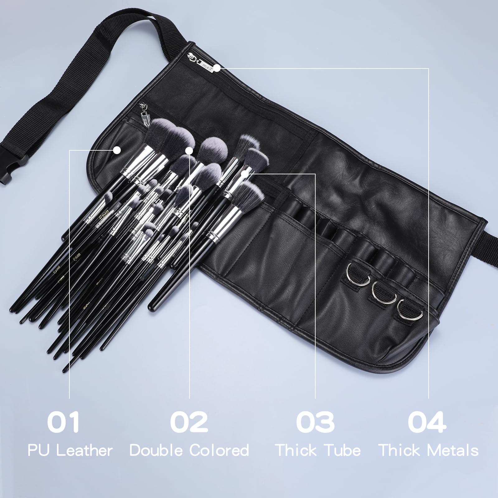 29PCS Professional Makeup Brush Set with Adjustable Belt Makeup Bag - Foundation, Powder, Eyeshadow, Concealer & Blending Brushes for Women, Girls & Artists | Perfect for Travel, Daily Makeup & Holiday Gifts