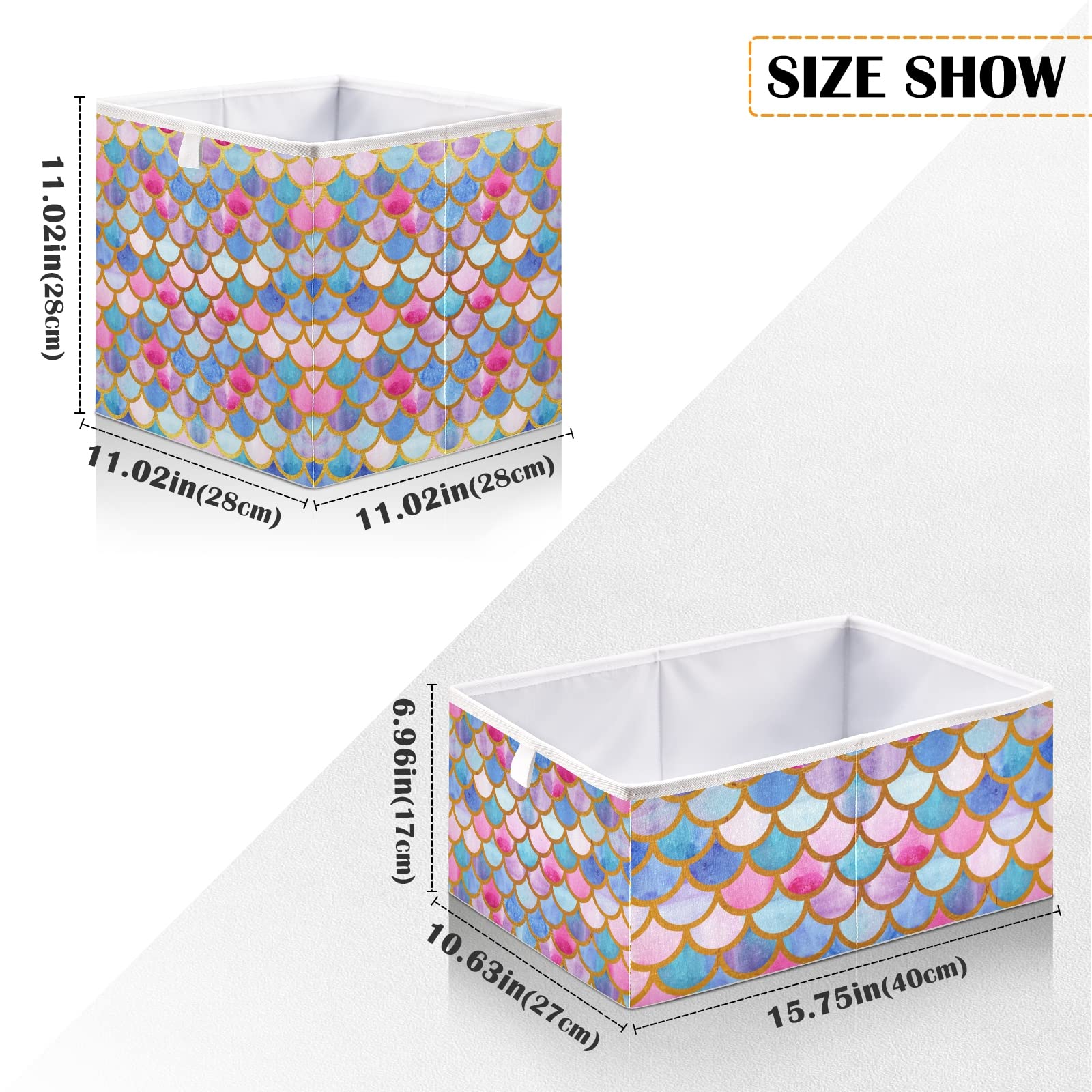 Gold Mermaid Scale Collapsible Storage Bins - Square Decorative Storage Boxes & Organizers for Shelves, Closet, Nursery & Home | Perfect for Kids' Toys, Blankets & Home Decor