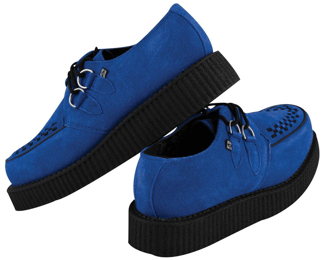 T.U.K Electric Blue Suede Low Round Creeper Shoes - Punk Rock Vegan Sneakers for Women & Men | Perfect for Concerts, Streetwear & Alternative Fashion Outfits