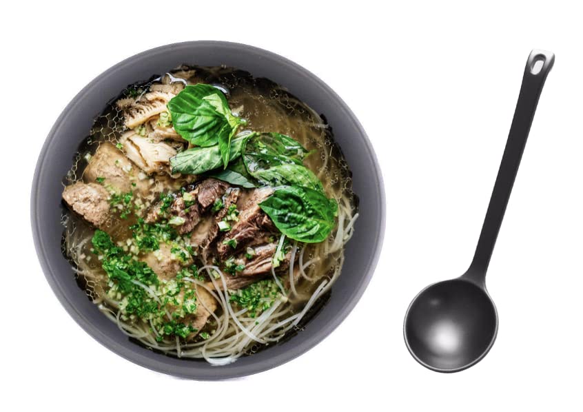 Melamine Japanese Ramen & Vietnamese Pho Noodle Soup Serving Spoon - 8.25 Inch Black Utensil Set (Pack of 288) - Perfect for Asian Restaurants, Home Kitchens & Food Service