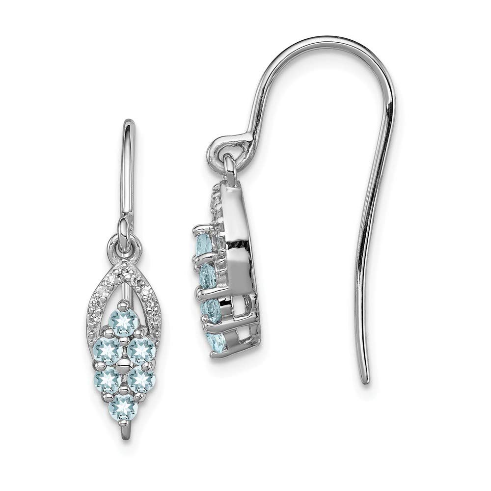 925 Sterling Silver Rhodium Plated Diamond & Aquamarine Shepherd Hook Earrings for Women - Elegant Dangle Earrings for Wedding, Party & Everyday Wear