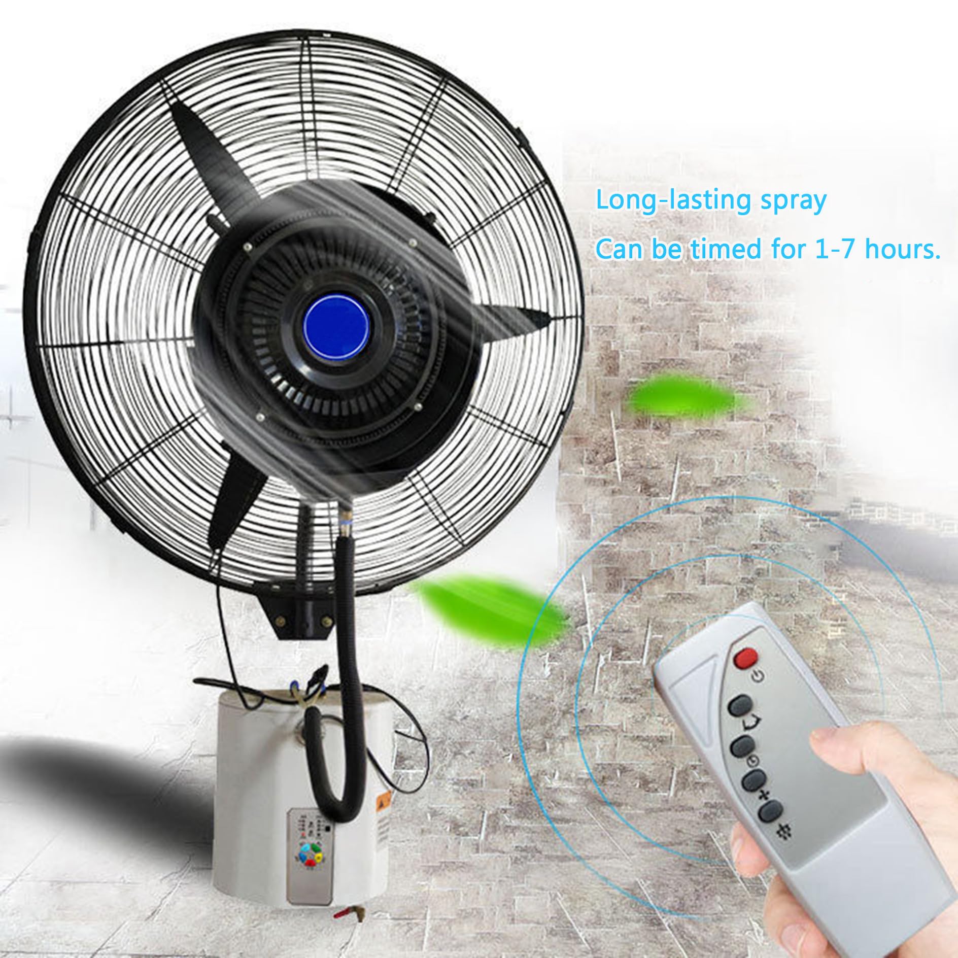 Oscillating Misting Fan with Humidifier - 3-Speed Industrial Cooling Fan with Timer & Remote Control, Wall Mountable for Home, Office, and Commercial Use | Perfect for Patio, Warehouse, and Outdoor Events