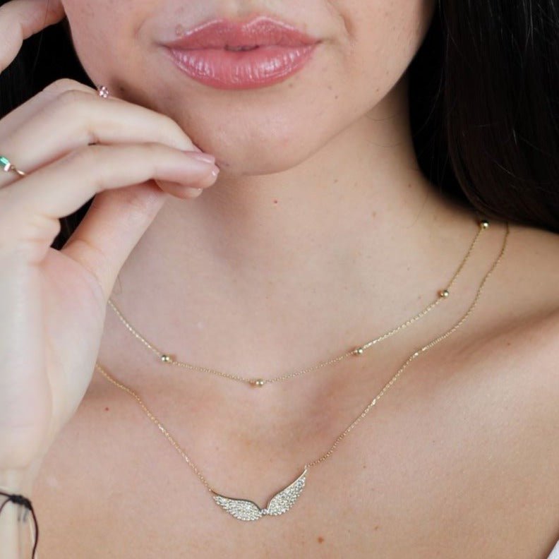 14K Yellow Gold Angel Wing Necklace with Sapphire Accents - Elegant Jewelry Gift for Women, Perfect for Anniversaries, Birthdays & Special Occasions