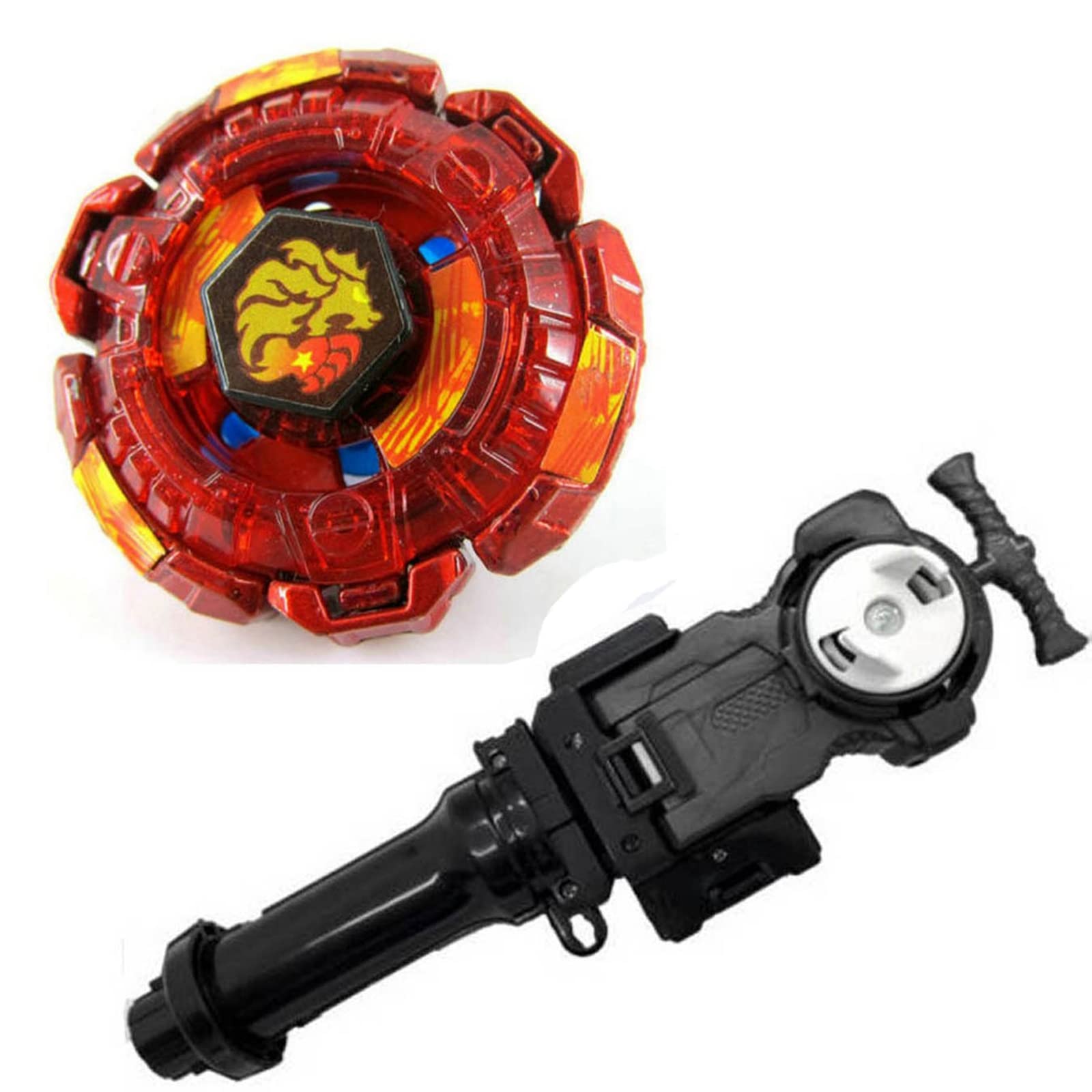 Dwin Battling Top Booster Gyro Battly Starter Toy BB116D Fang Leone W105RF with Burst BeyLauncher Grip Metal Fight Fusion Double String Launcher LR Left/Right Spin Set - Perfect for Competitive Beyblade Battles and Kids' Playtime Fun (BB116D)