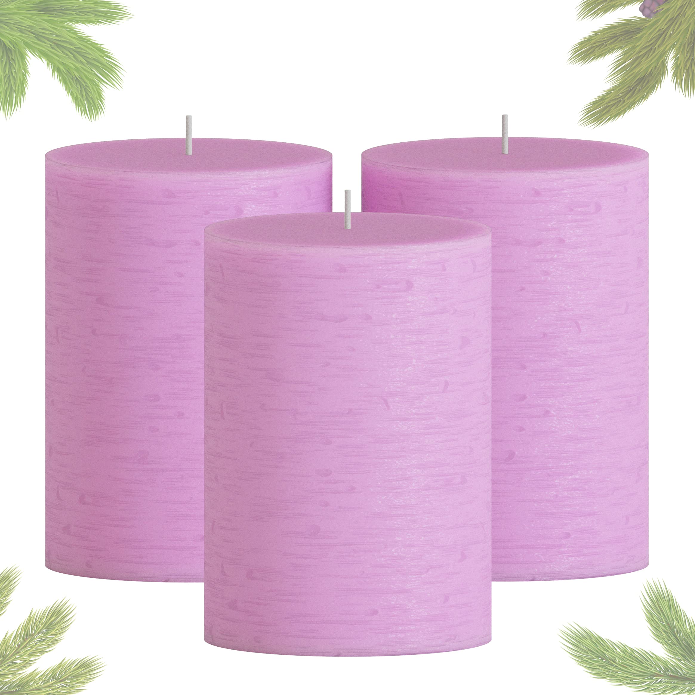 3x4 Inch Unscented Non-Drip Pillar Candles Set of 3 - Rustic Decorative Candles for Weddings & Home Decor - Lilac Colored Candles for Centerpieces, Tablescapes & Romantic Ambiance
